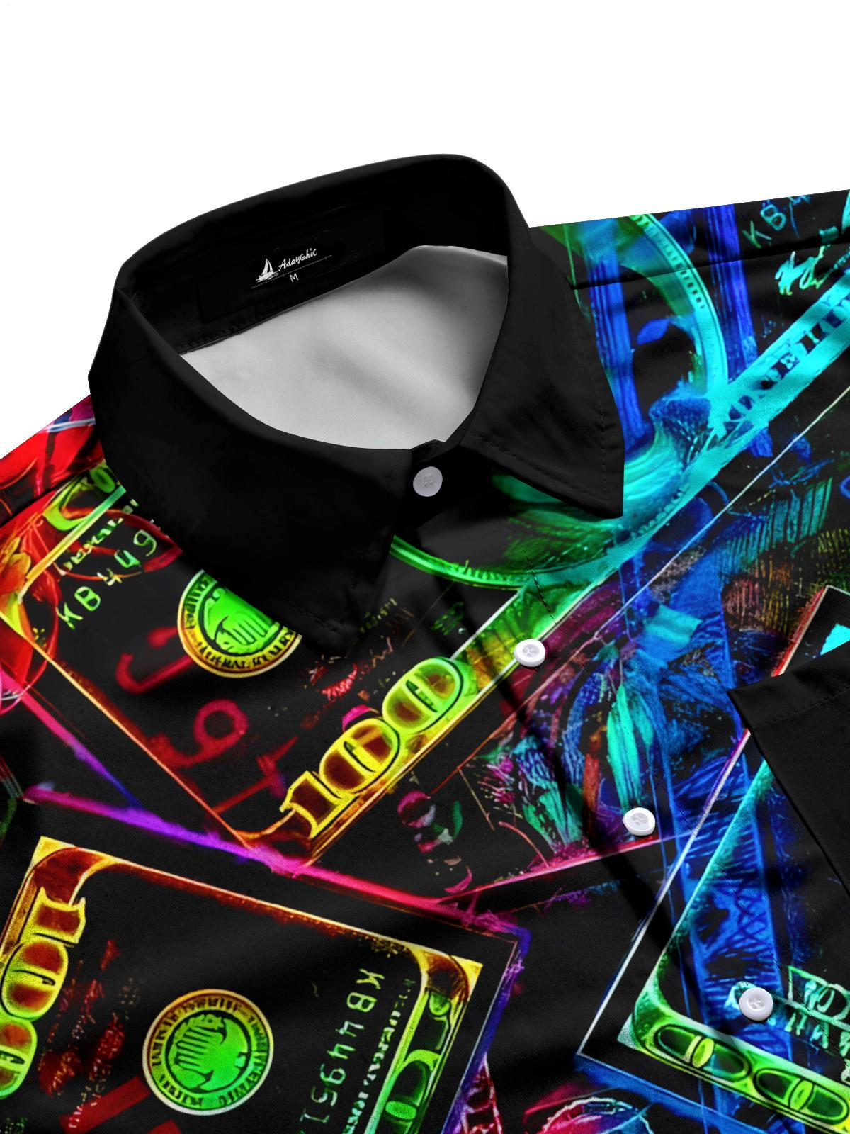 Dollar Print Men's Pocket Short Sleeve Shirts