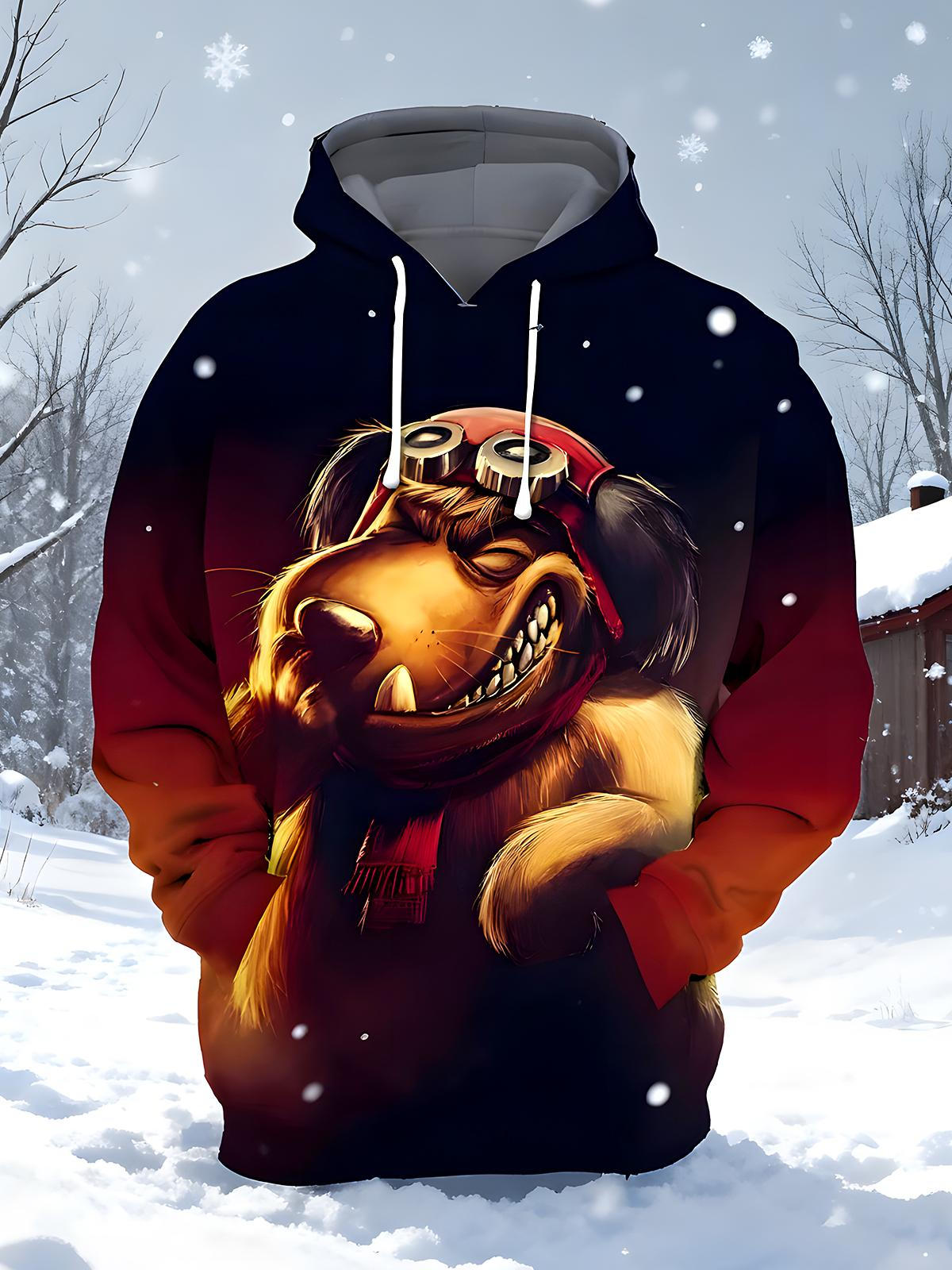 Dog Long Sleeve Hooded Pocket Men's Top