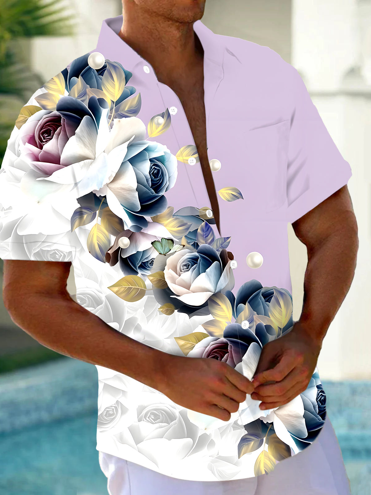 Floral Men's Pocket Short Sleeve Shirts