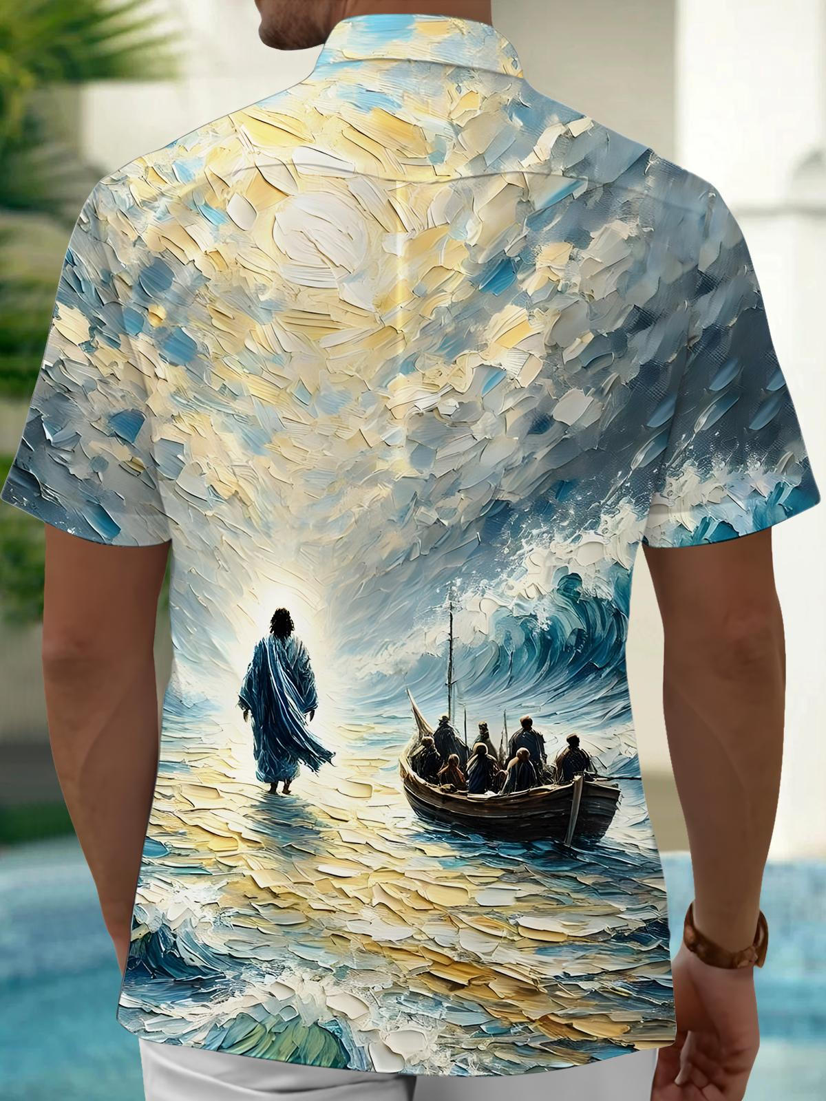 Jesus Painting Art Print Men's Pocket Short Sleeve Shirts