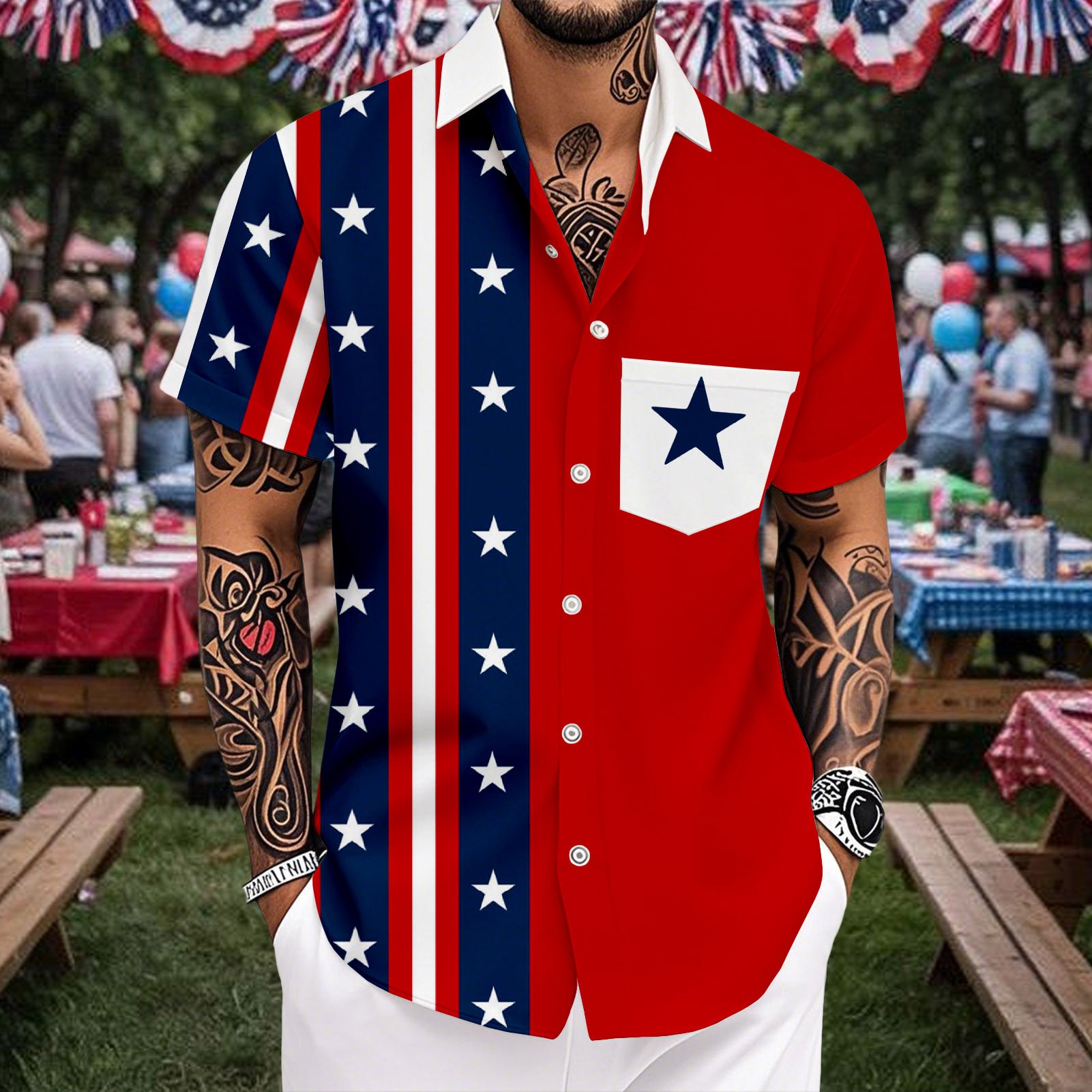 Hawaiian American Flag Shirt Stars and Stripes Patriotic Button Down Shirts Casual Resort Wear for Daily Wear imaginative