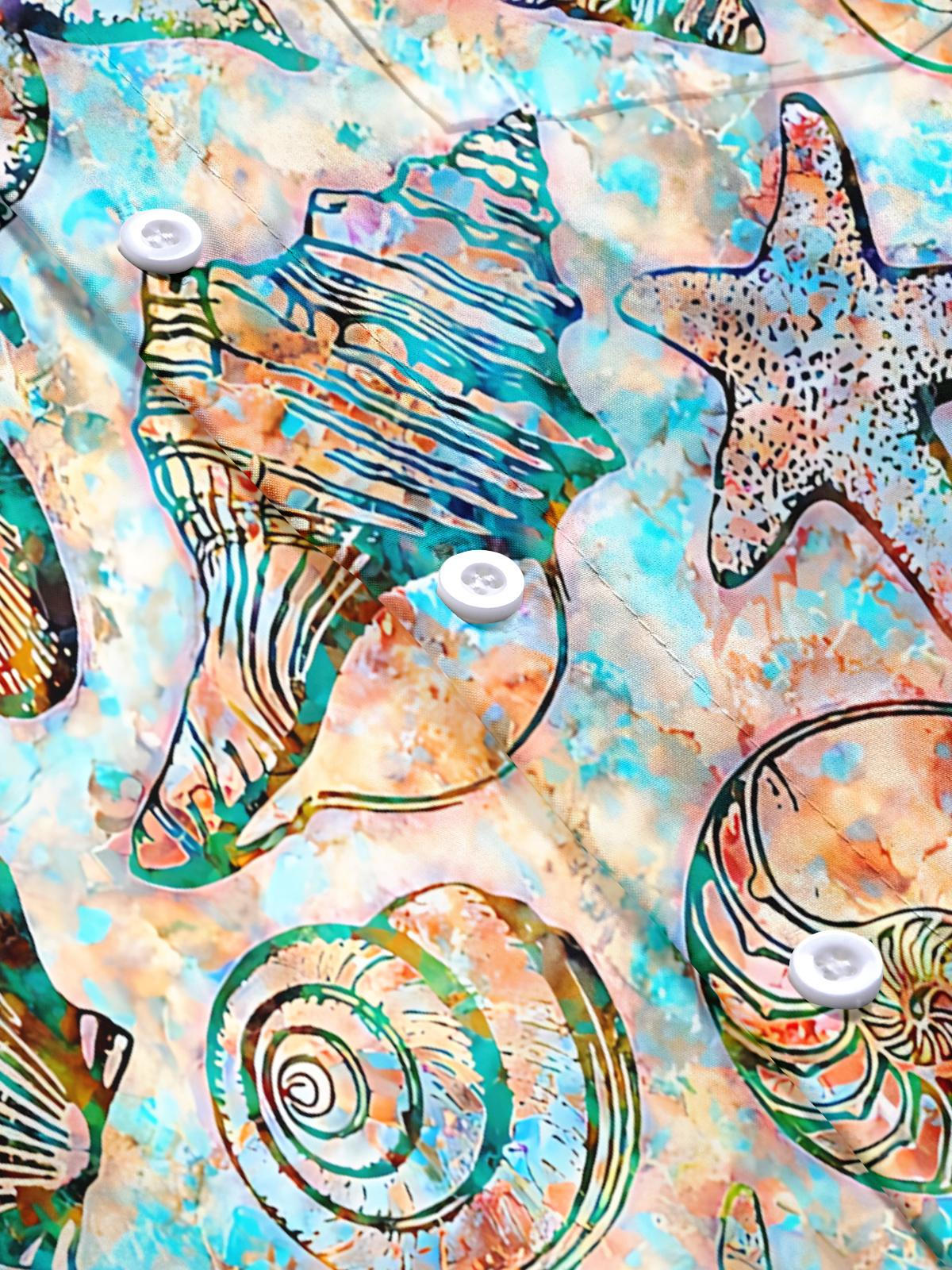 Shell Print Men's Pocket Short Sleeve Shirts