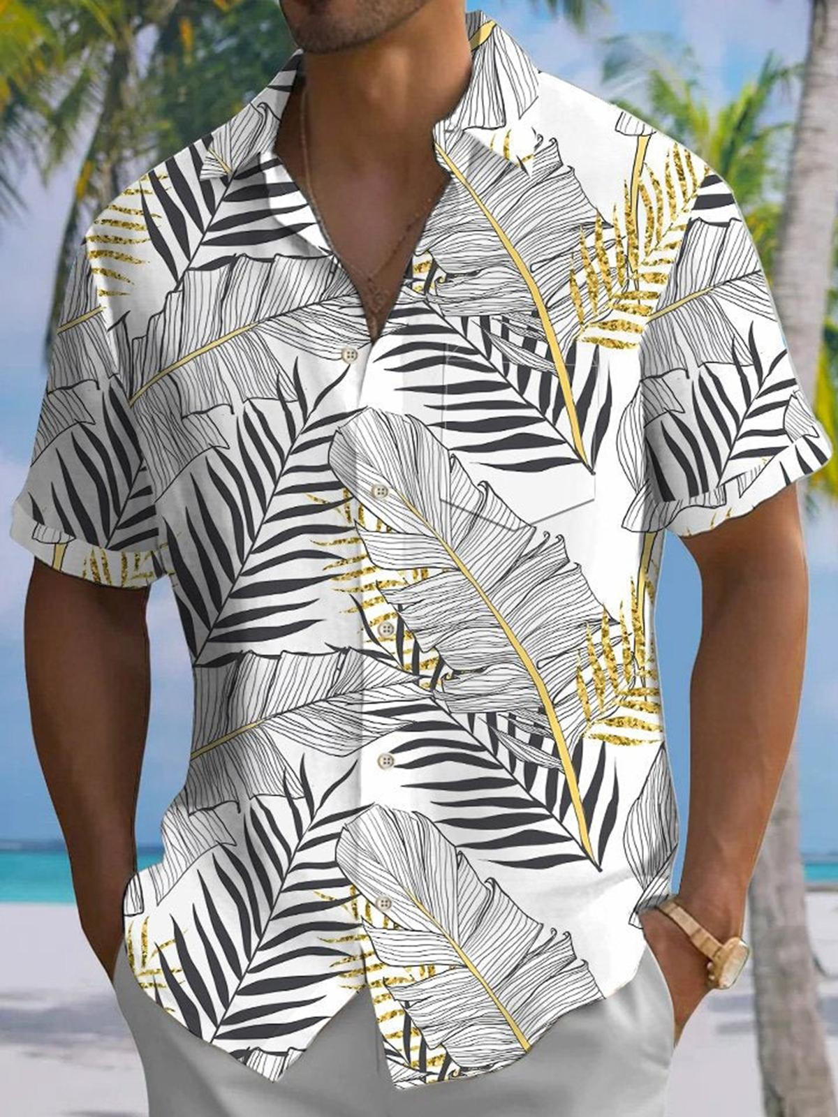 Leaf Print Men's Pocket Short Sleeve Shirts