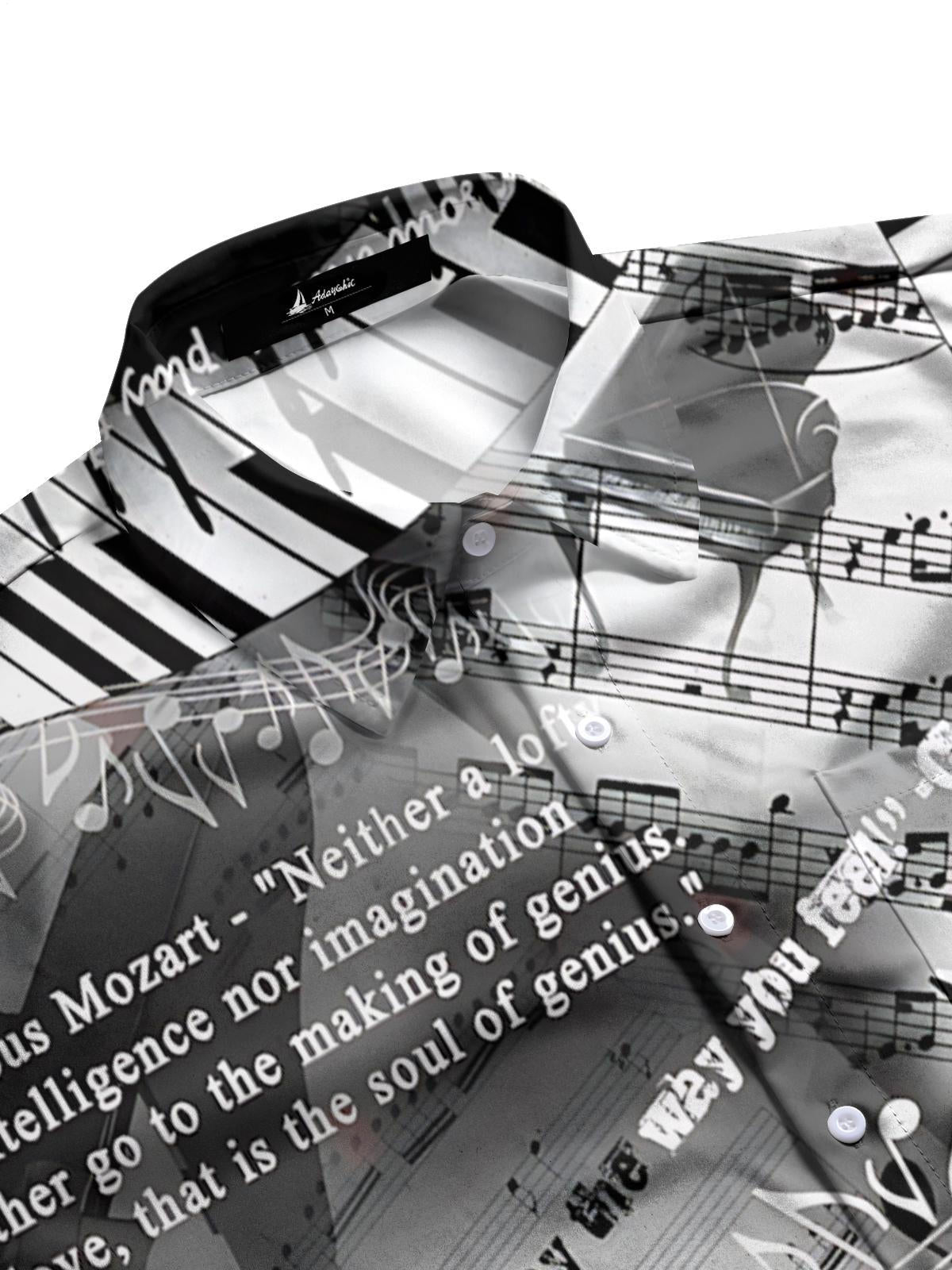 Note Piano Art Print Men's Pocket Long Sleeve Shirts