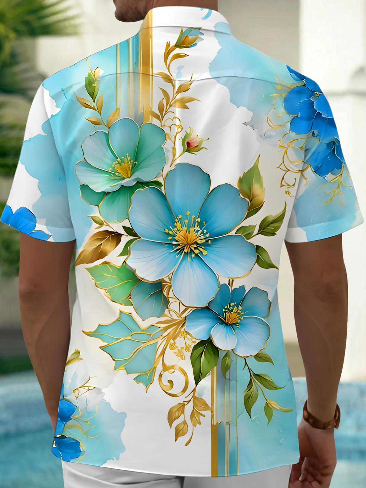 Art Floral Men's Pocket Short Sleeve Shirts