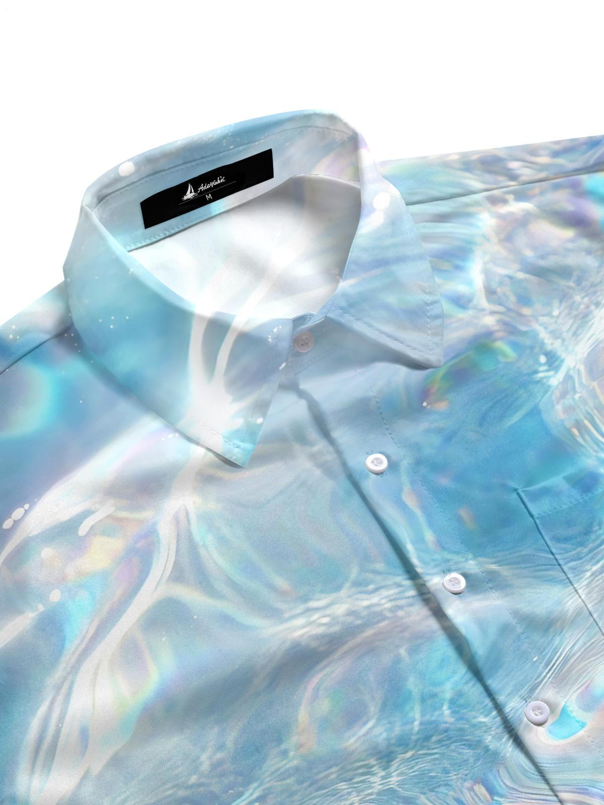 Seawater Print Men's Pocket Short Sleeve Shirts