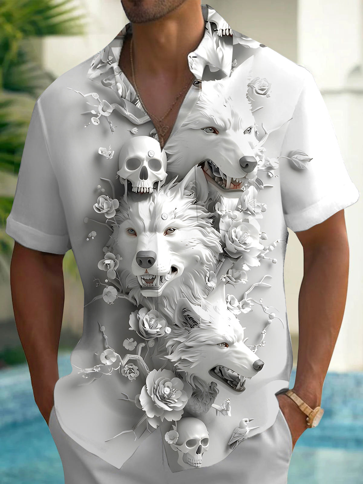 Wolf Skull Men's Pocket Short Sleeve Shirts