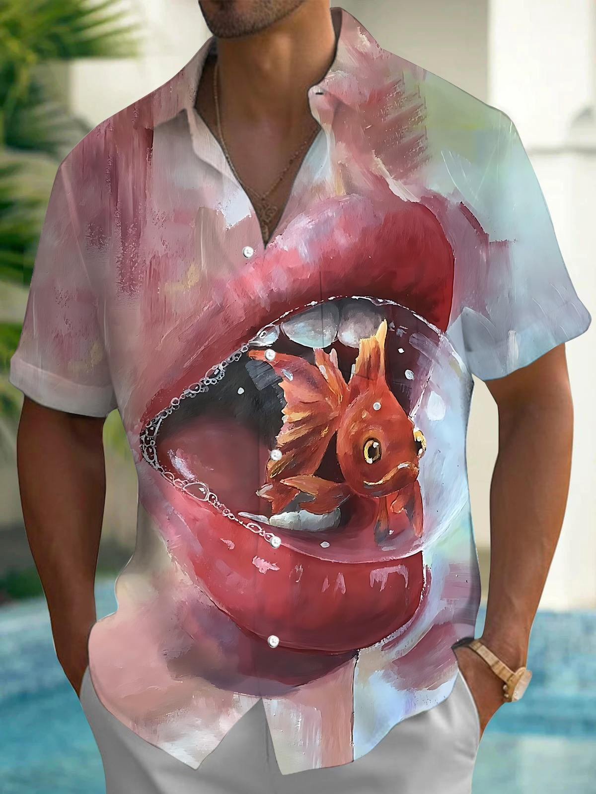 Goldfish Art Print Men's Pocket Short Sleeve Shirts