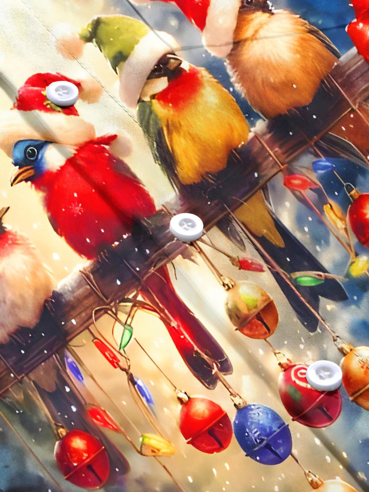 Fun Christmas Bird Lights Xmas Men's Pocket Short Sleeve Shirts