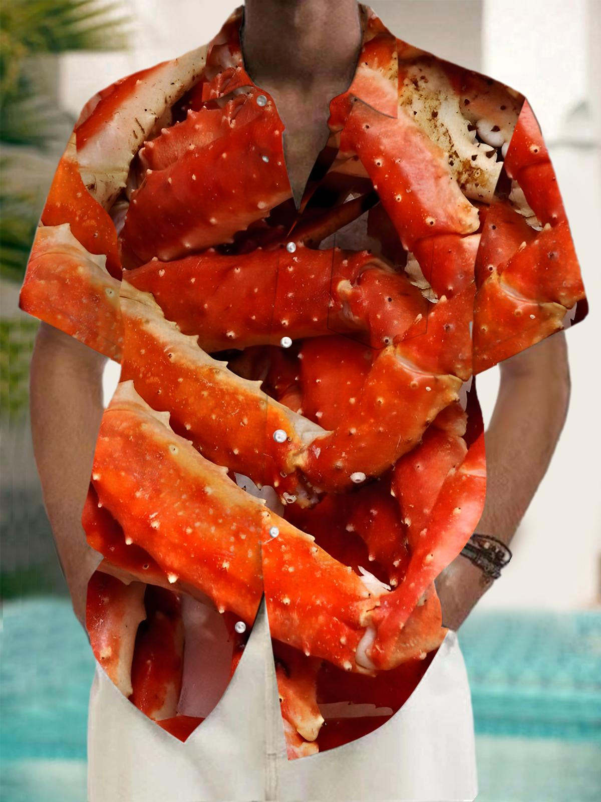 Crab Leg Print Men's Pocket Short Sleeve Shirts