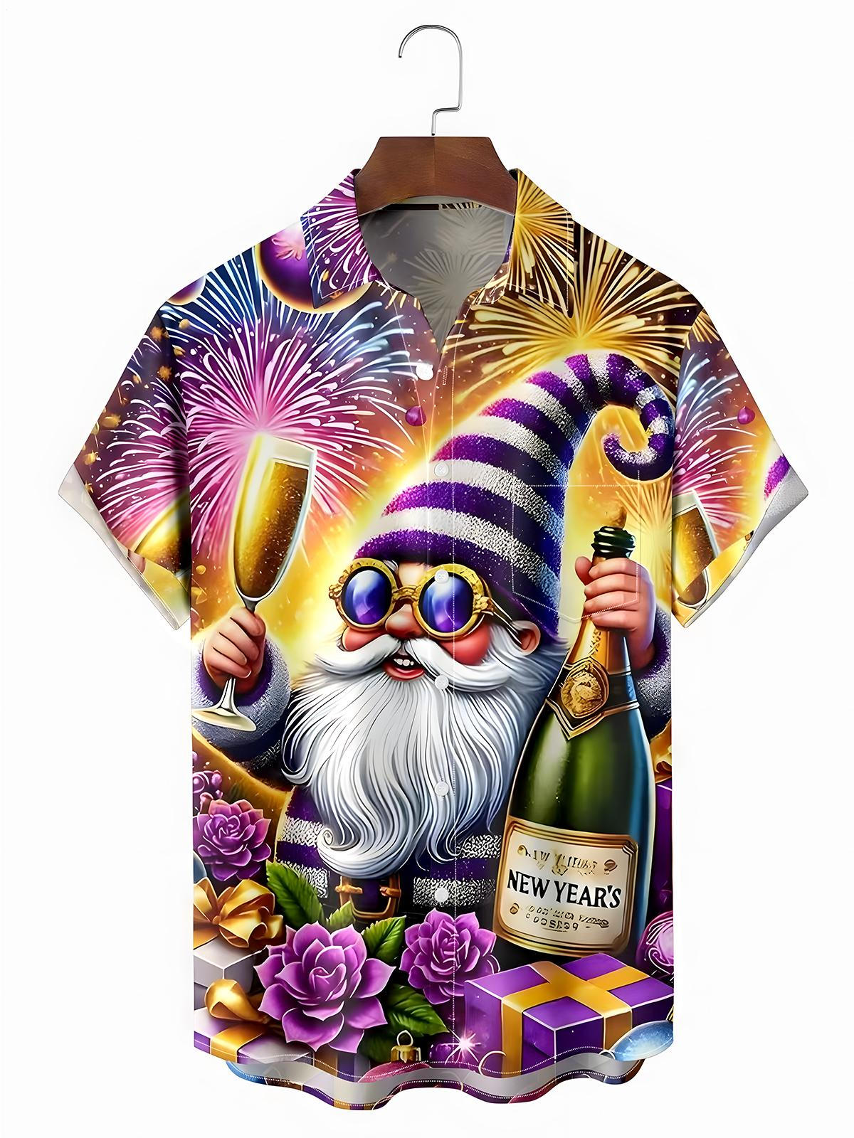 New Year Fireworks Gnome Men's Pocket Short Sleeve Shirts