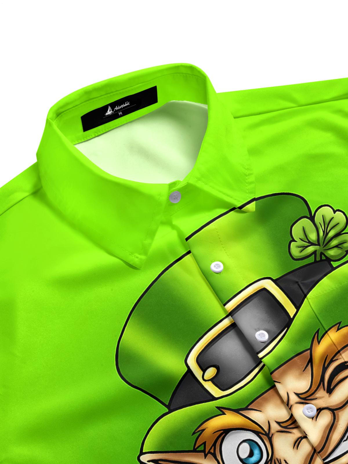 St. Patrick's Day Leprechaun Print Men's Pocket Short Sleeve Shirts