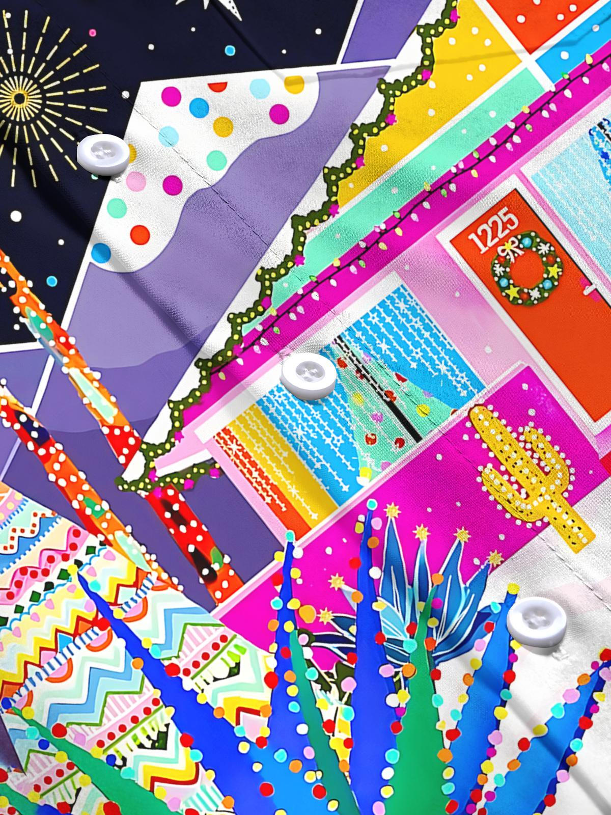 Christmas Print Men's Pocket Long Sleeve Shirts