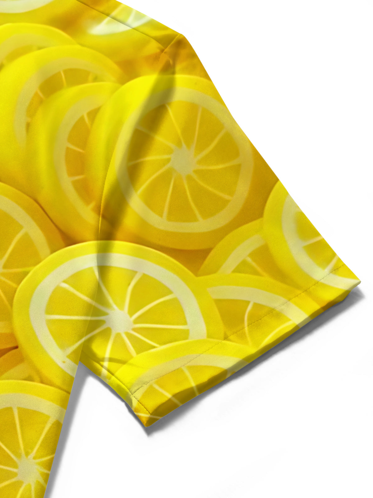 Lemon Slice Print Men's Pocket Short Sleeve Shirts