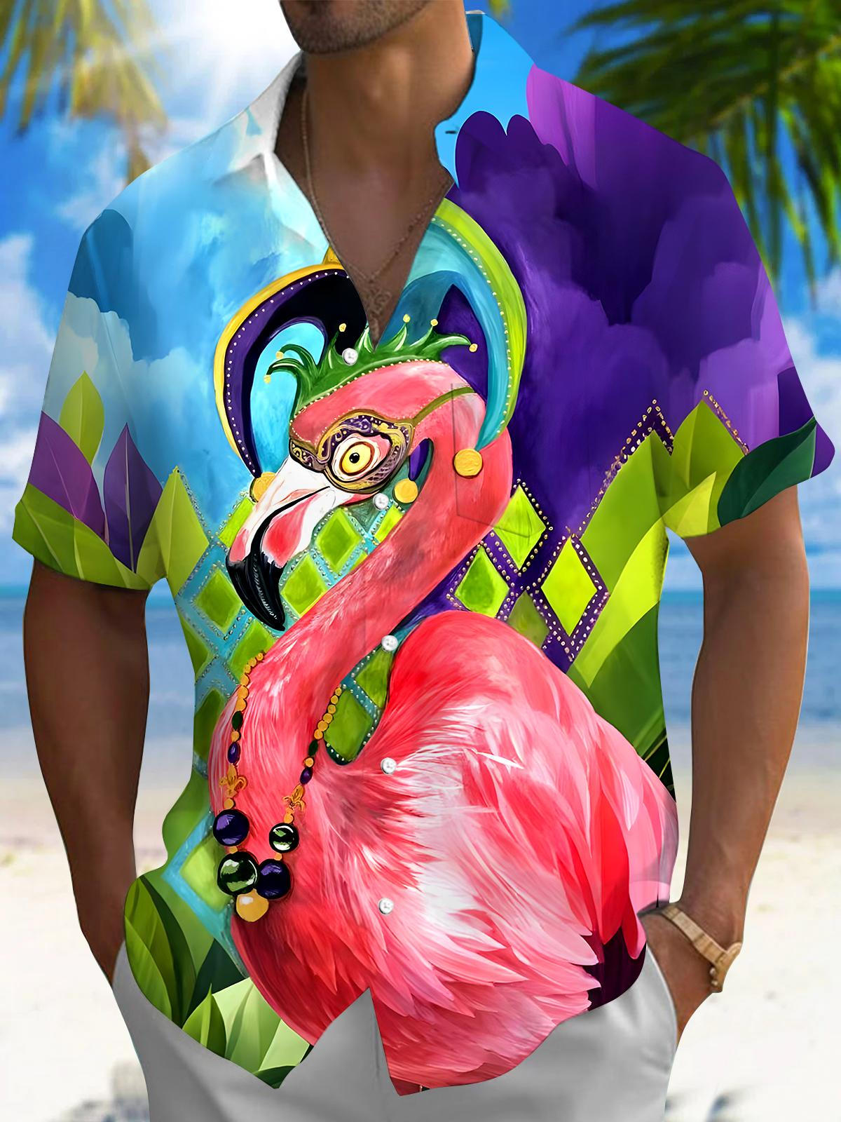 Flamingo Men's Pocket Short Sleeve Shirts