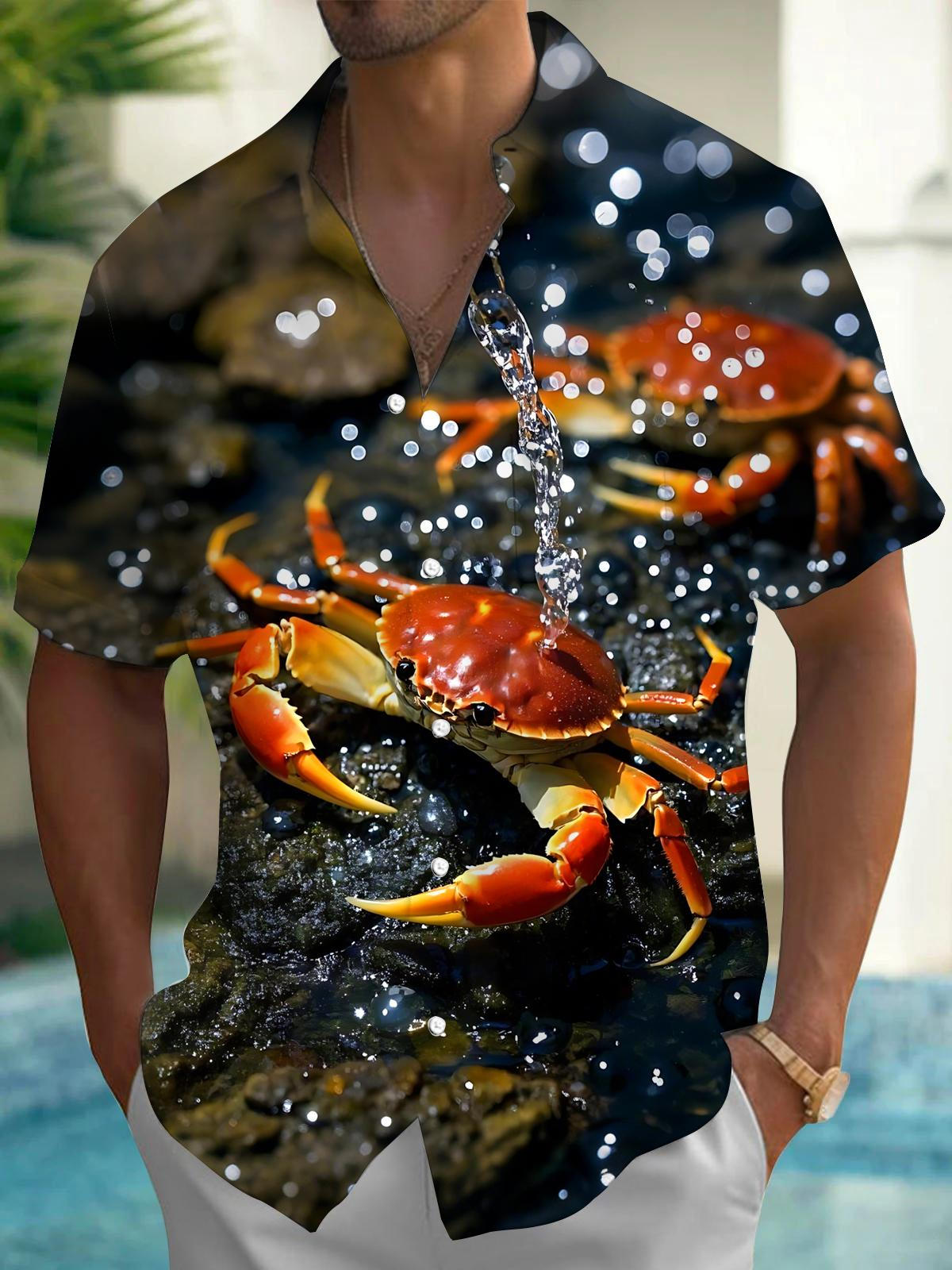 Crab Print Men's Pocket Short Sleeve Shirts