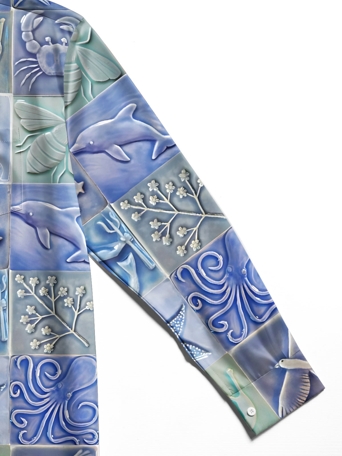 Ocean Art Print Men's Pocket Long Sleeve Shirts