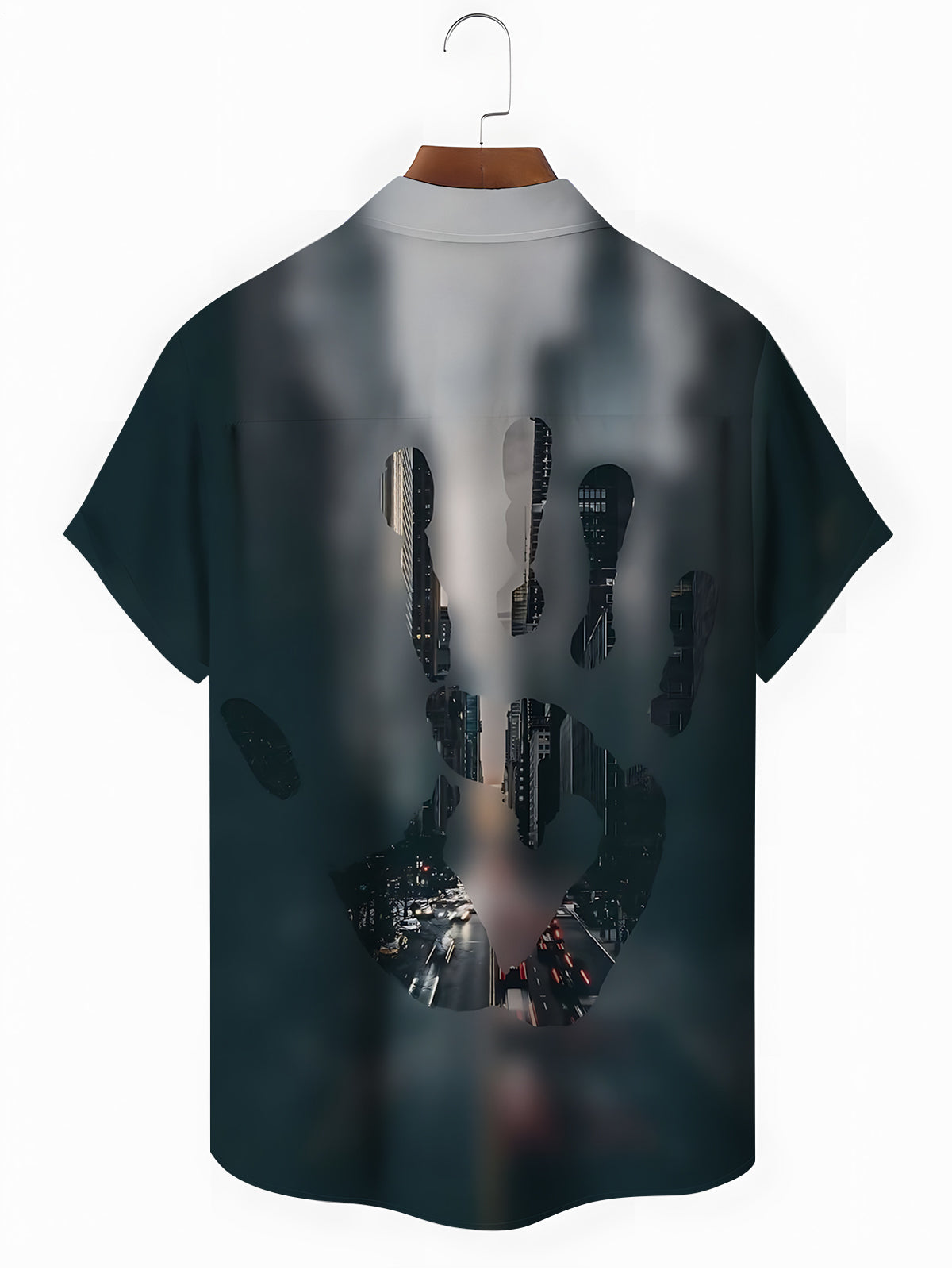 Urban Landscape Handprint Men's Pocket Short Sleeve Shirts