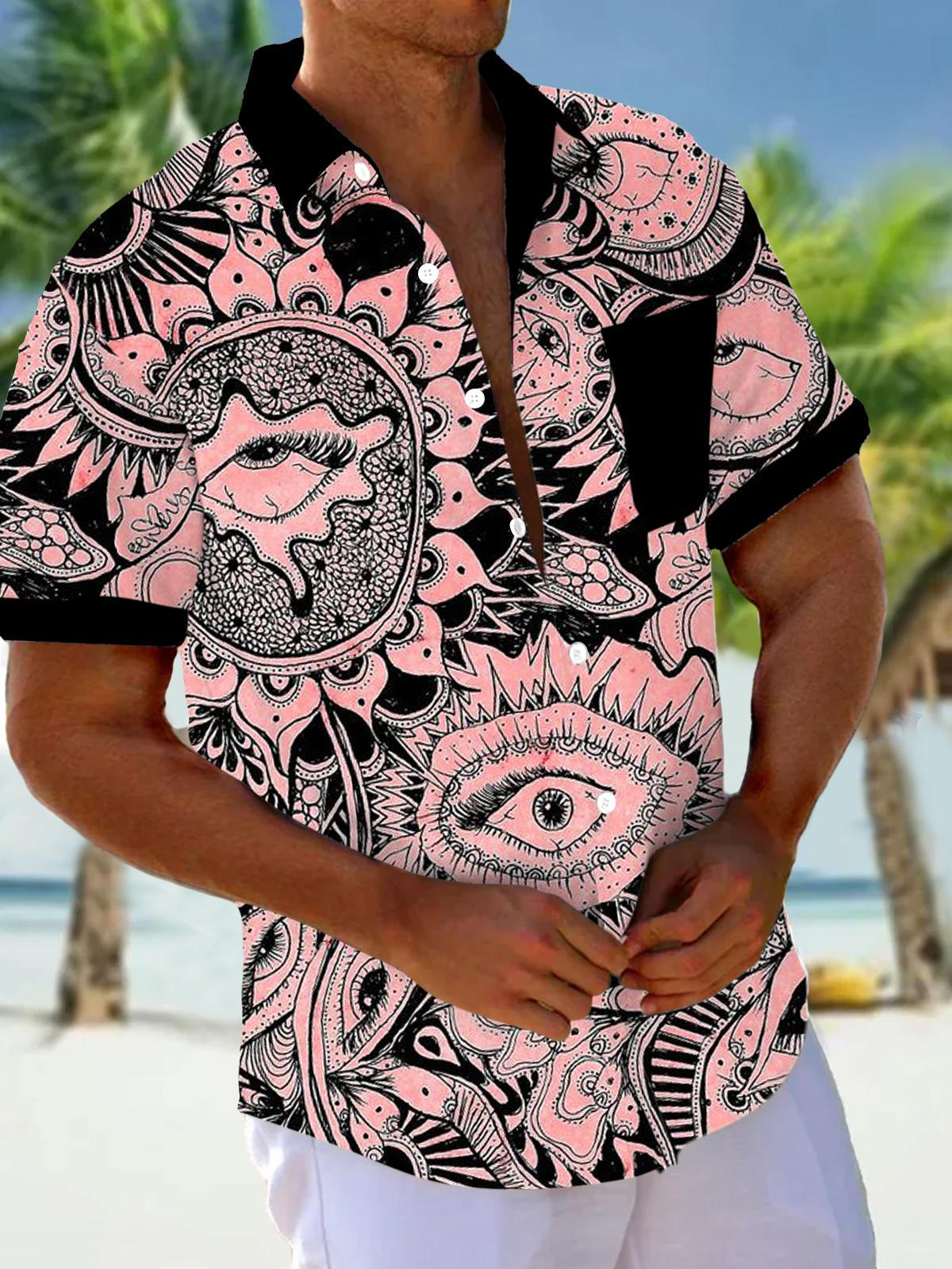 Abstract Art Eye Print Men's Pocket Short Sleeve Shirts