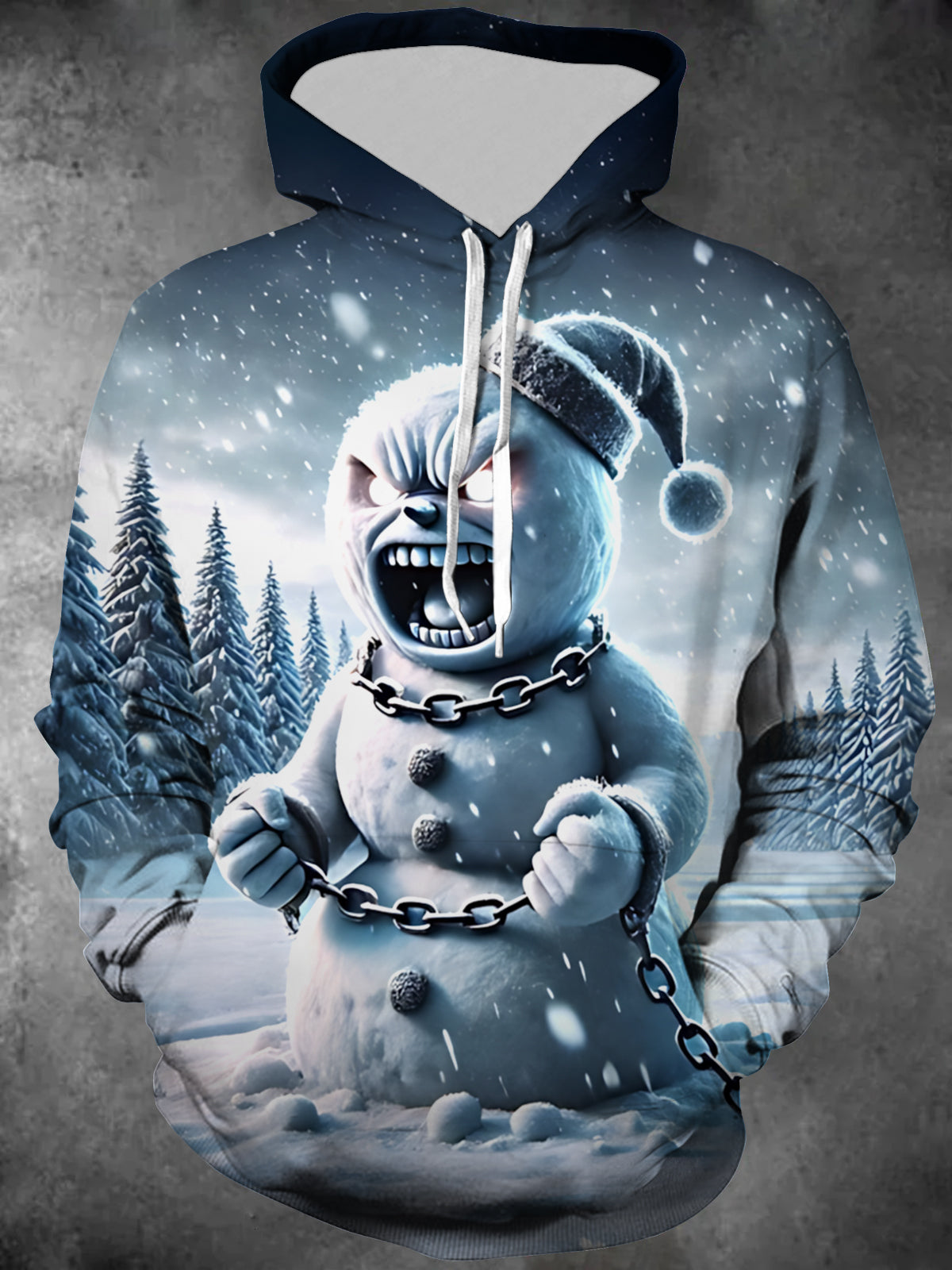Snowman Print Long Sleeve Hooded Pocket Men's Top