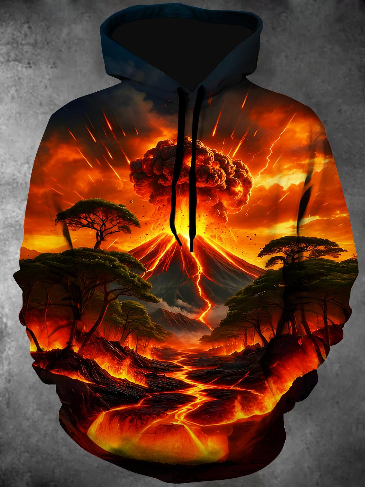Volcanic Eruption Men's Long Sleeve Pocket Hoodies