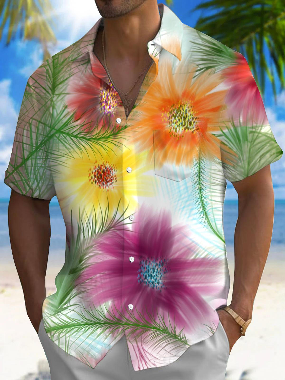 Floral Men's Pocket Short Sleeve Shirts