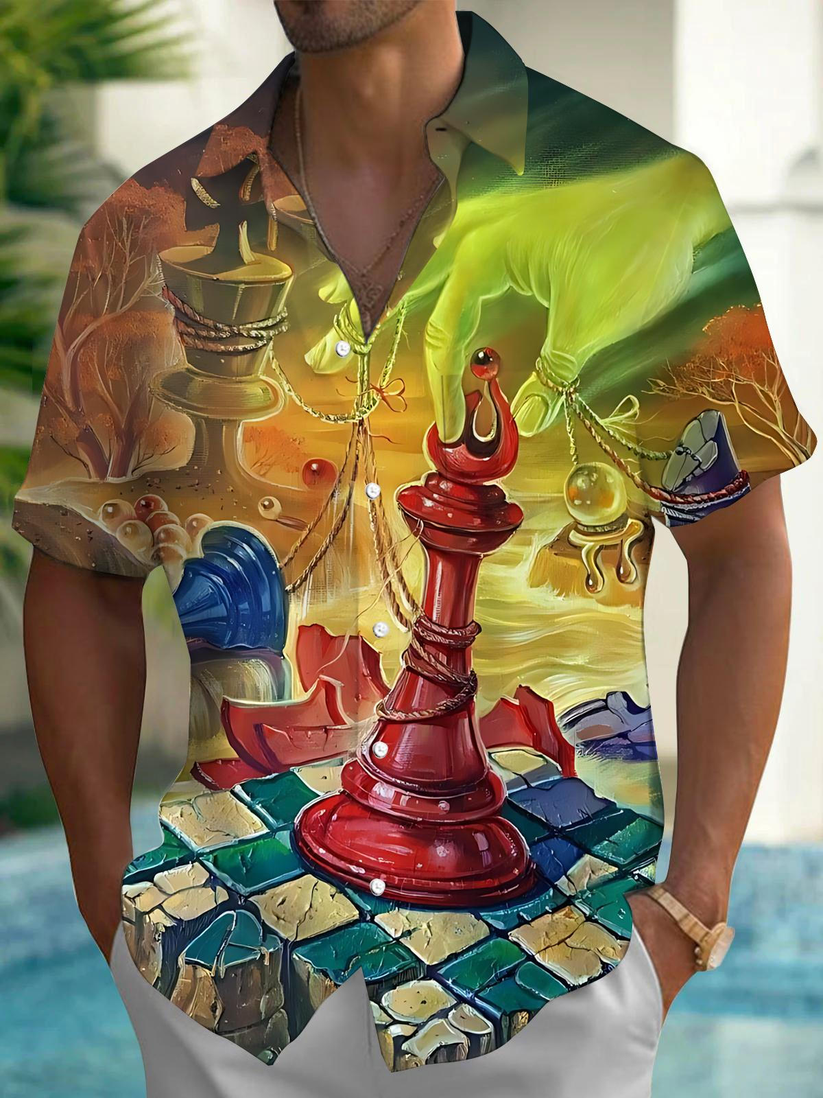 Chess Art Print Men's Pocket Short Sleeve Shirts