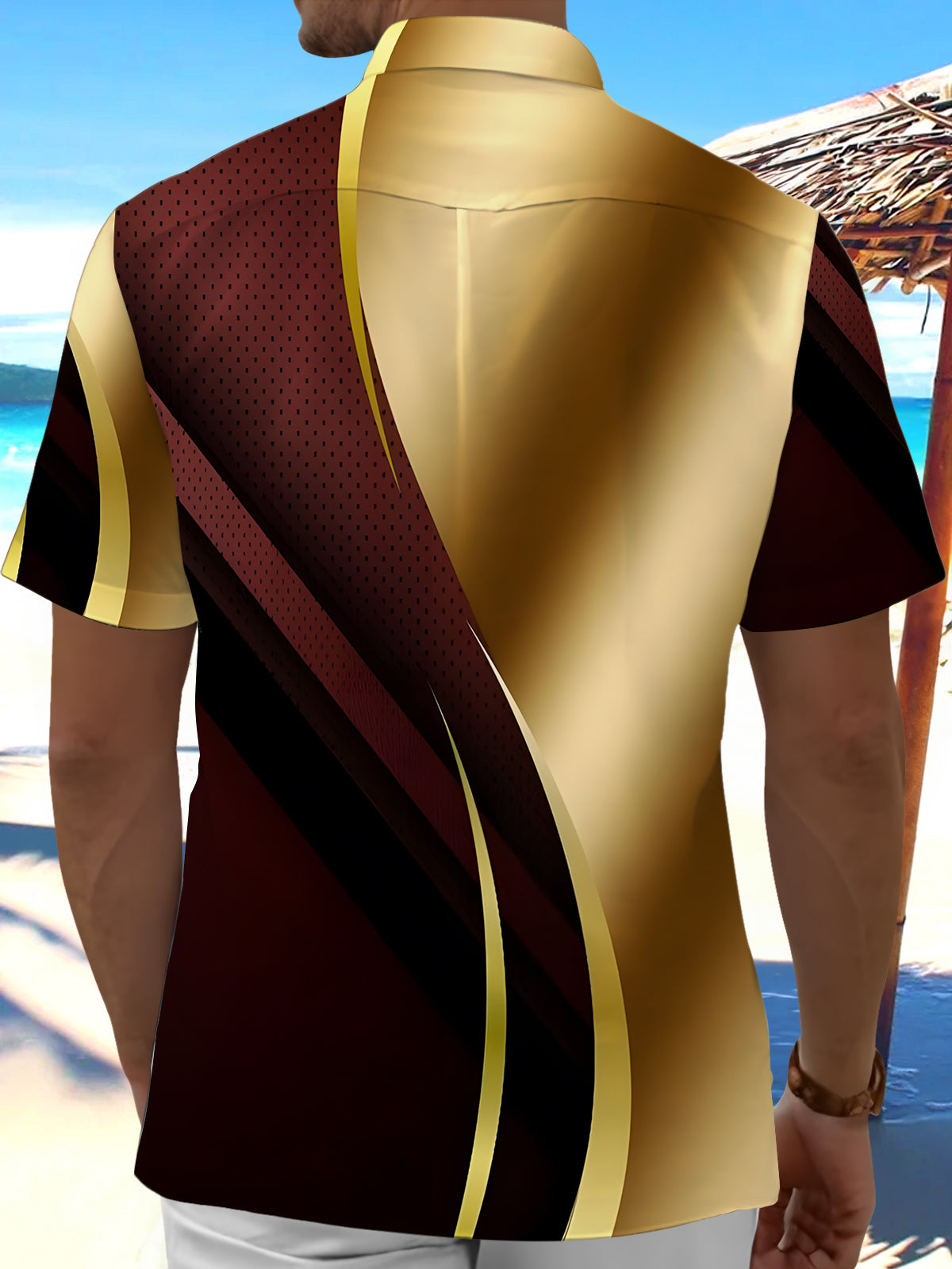 Gradient Geometric Print Men's Pocket Short Sleeve Shirts