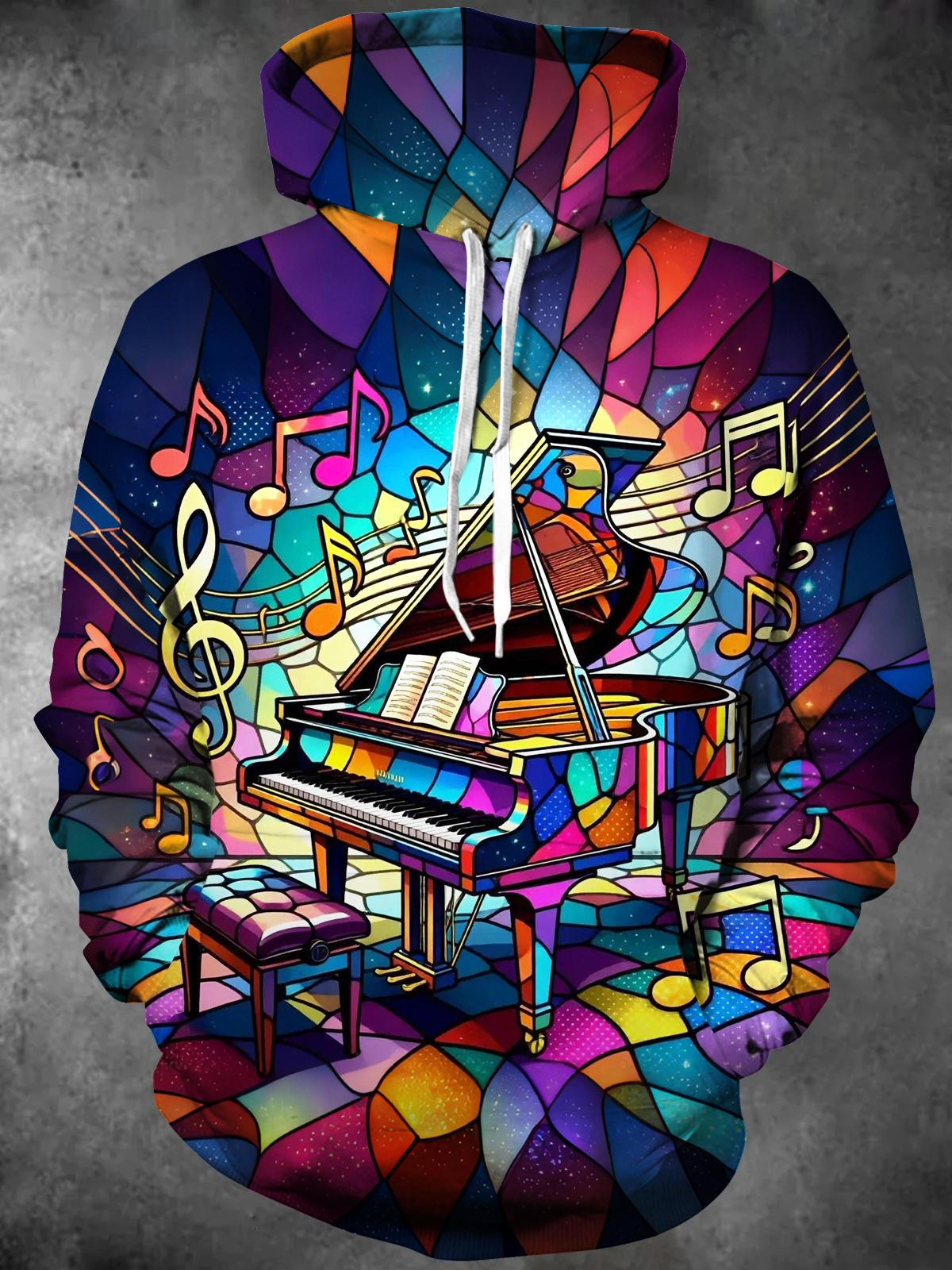 Piano Note Print Men's Long Sleeve Pocket Hoodies