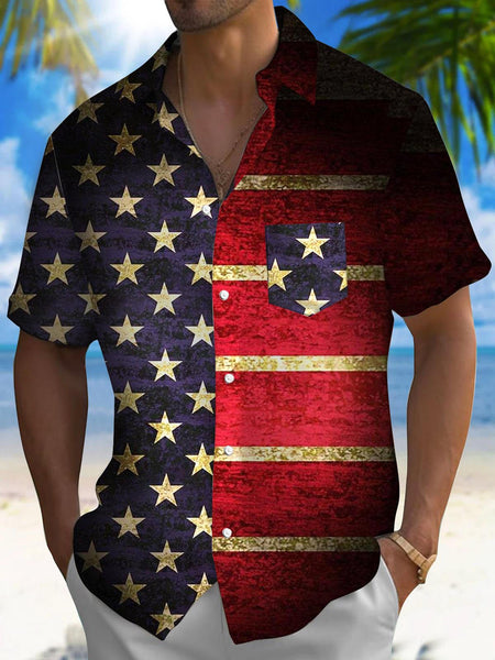 Short Sleeve Button Down Shirt - American Flag Plaid
