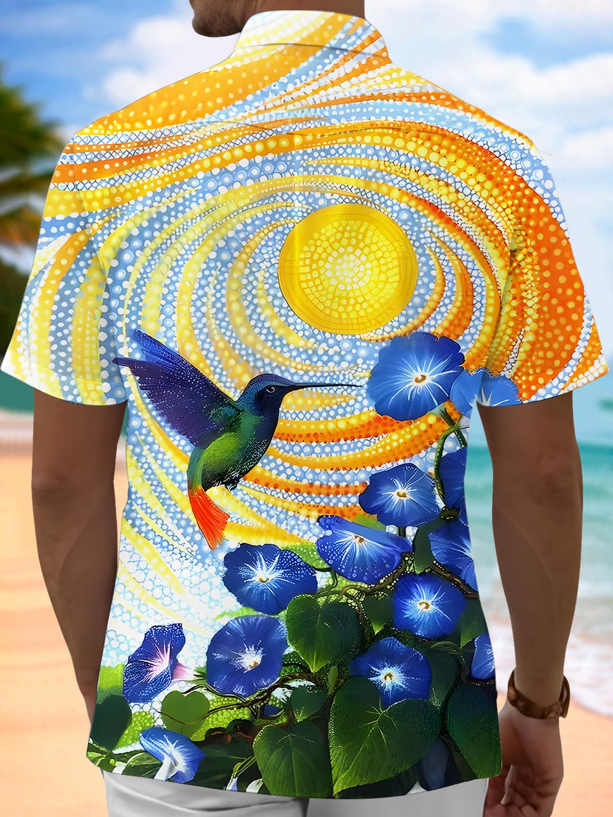 Hummingbird Morning Glory Men's Pocket Short Sleeve Shirts
