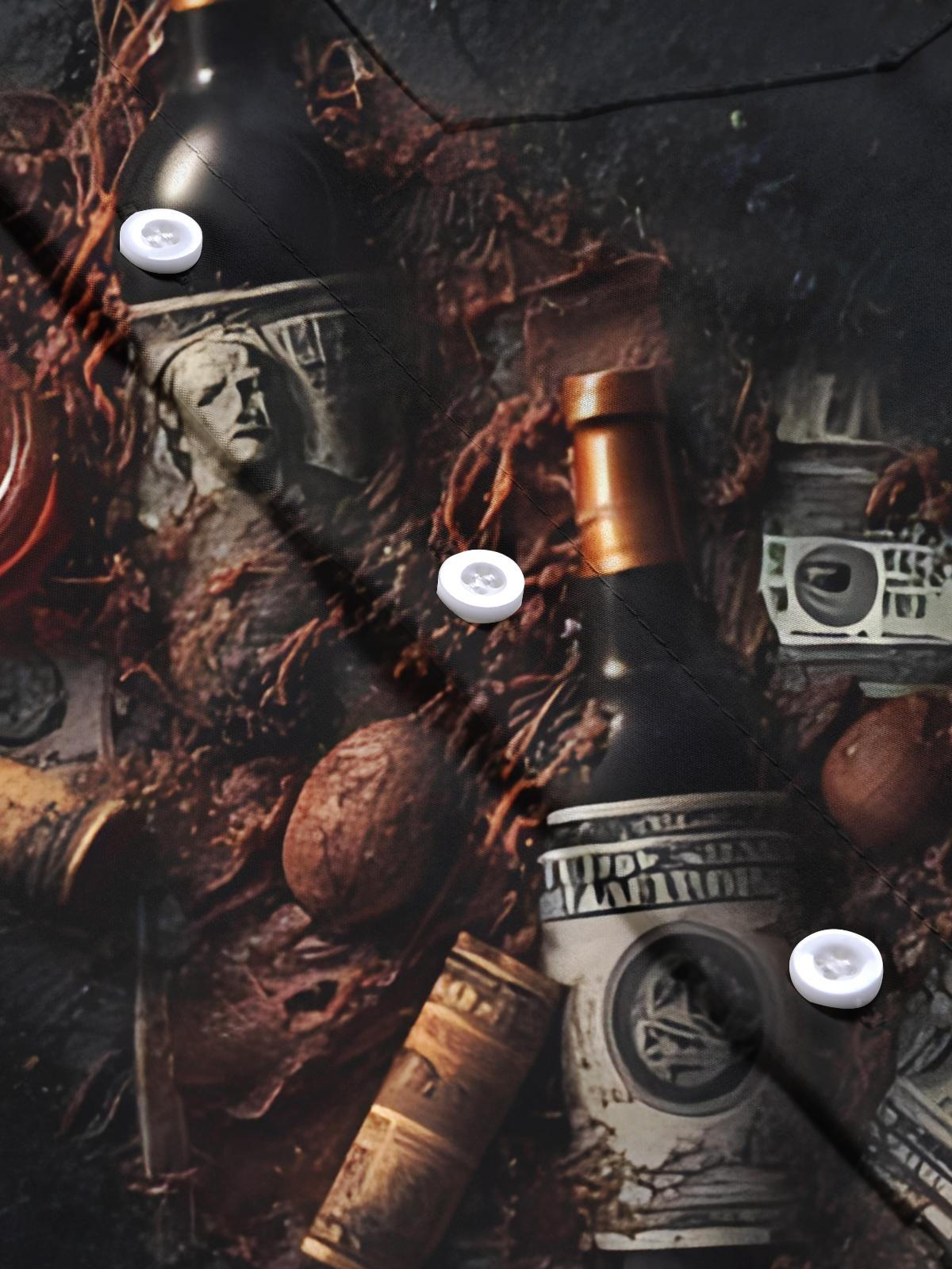 Red Wine Dollar Print Men's Pocket Short Sleeve Shirts