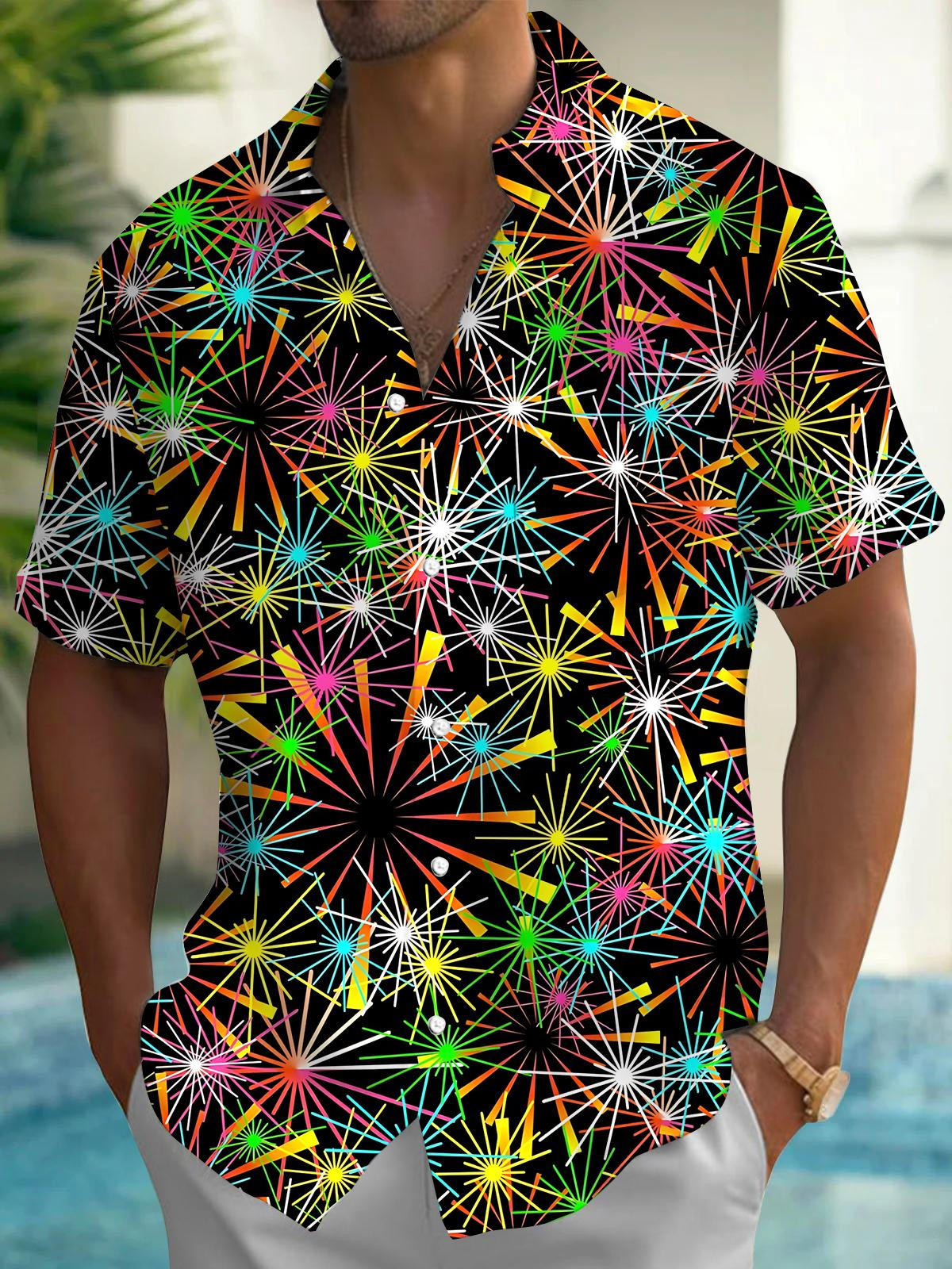 Firework Print Men's Pocket Short Sleeve Shirts