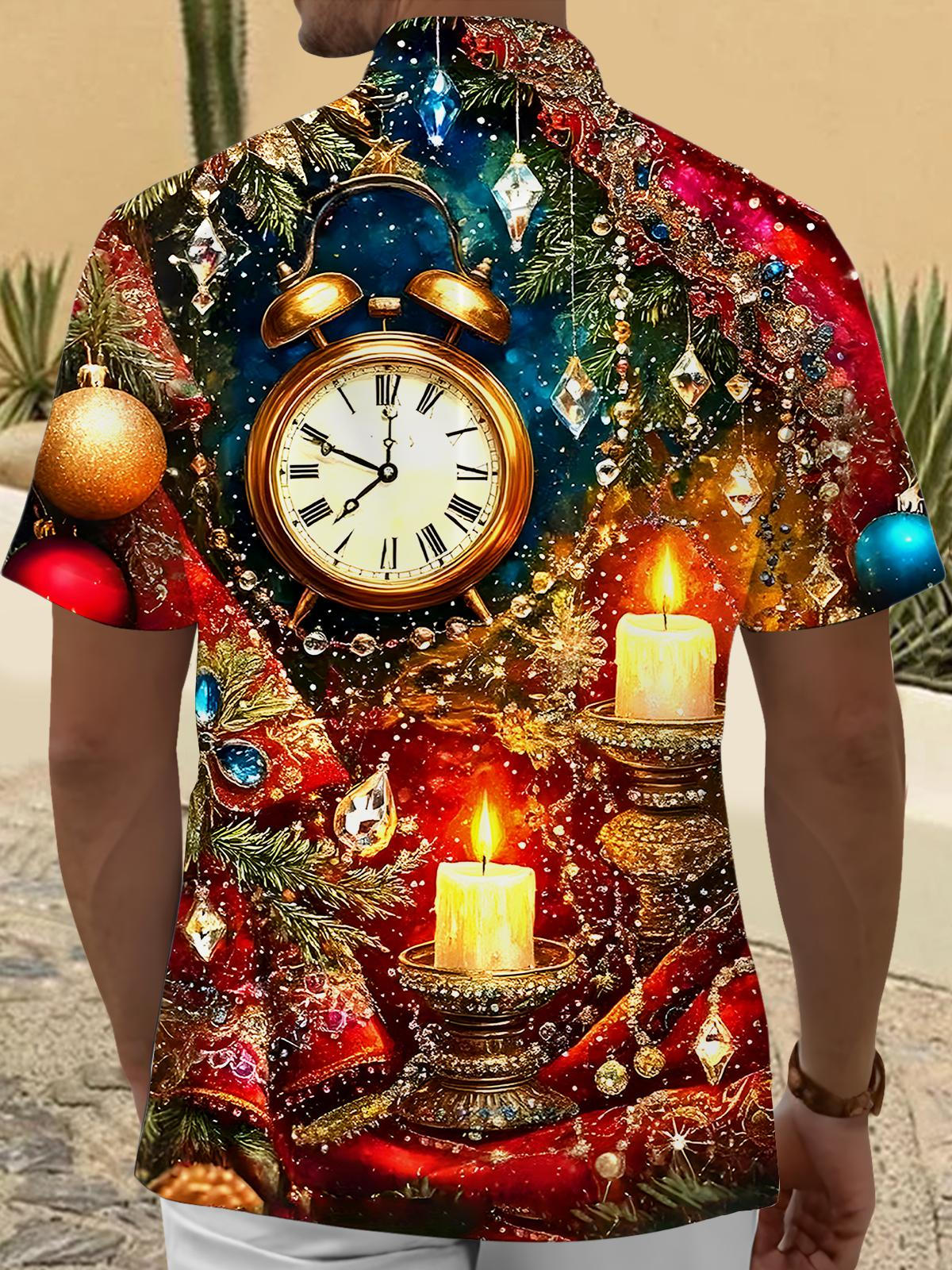 Christmas Clock Men's Pocket Short Sleeve Shirts