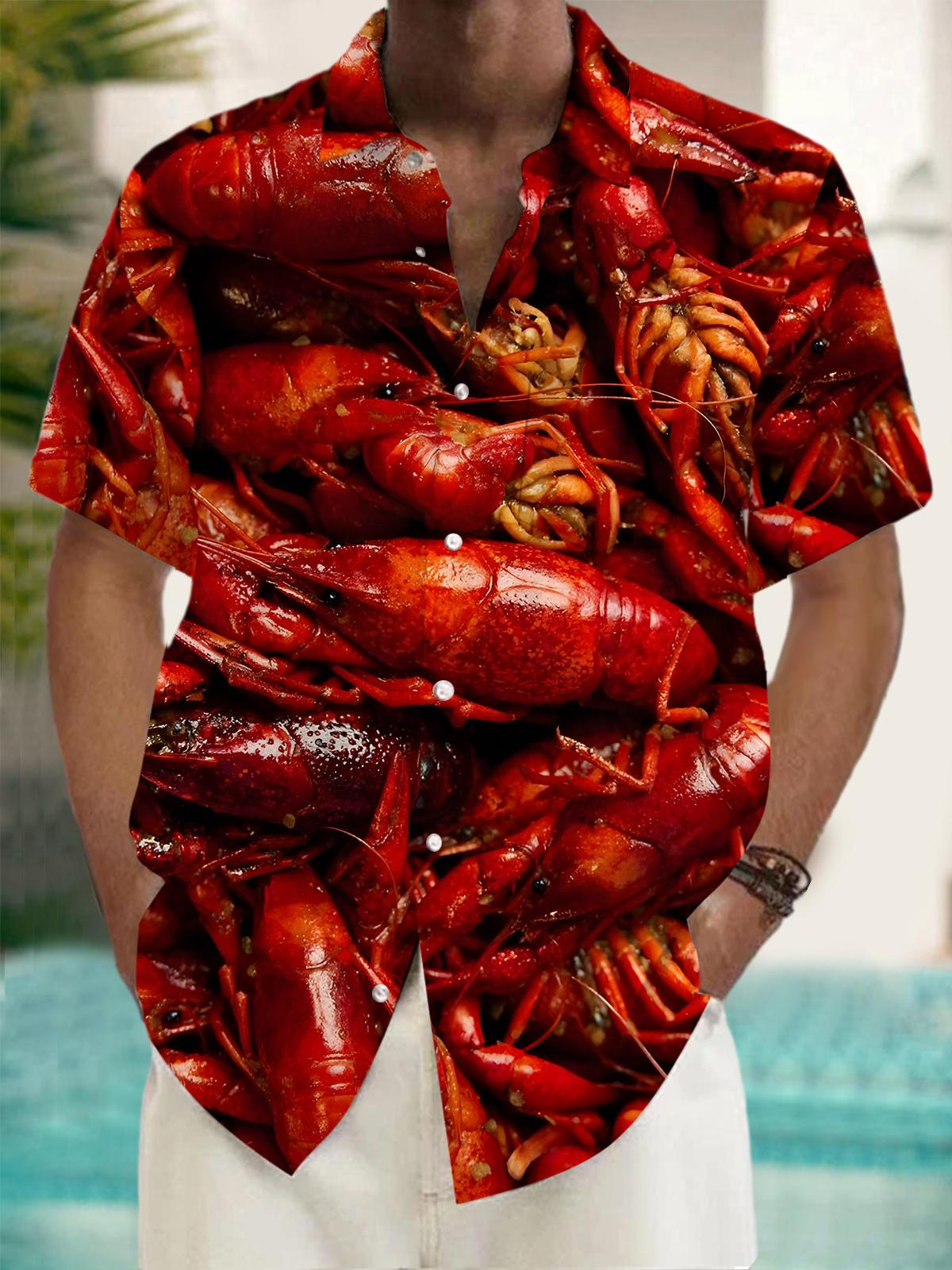 Crayfish Print Men's Pocket Short Sleeve Shirts