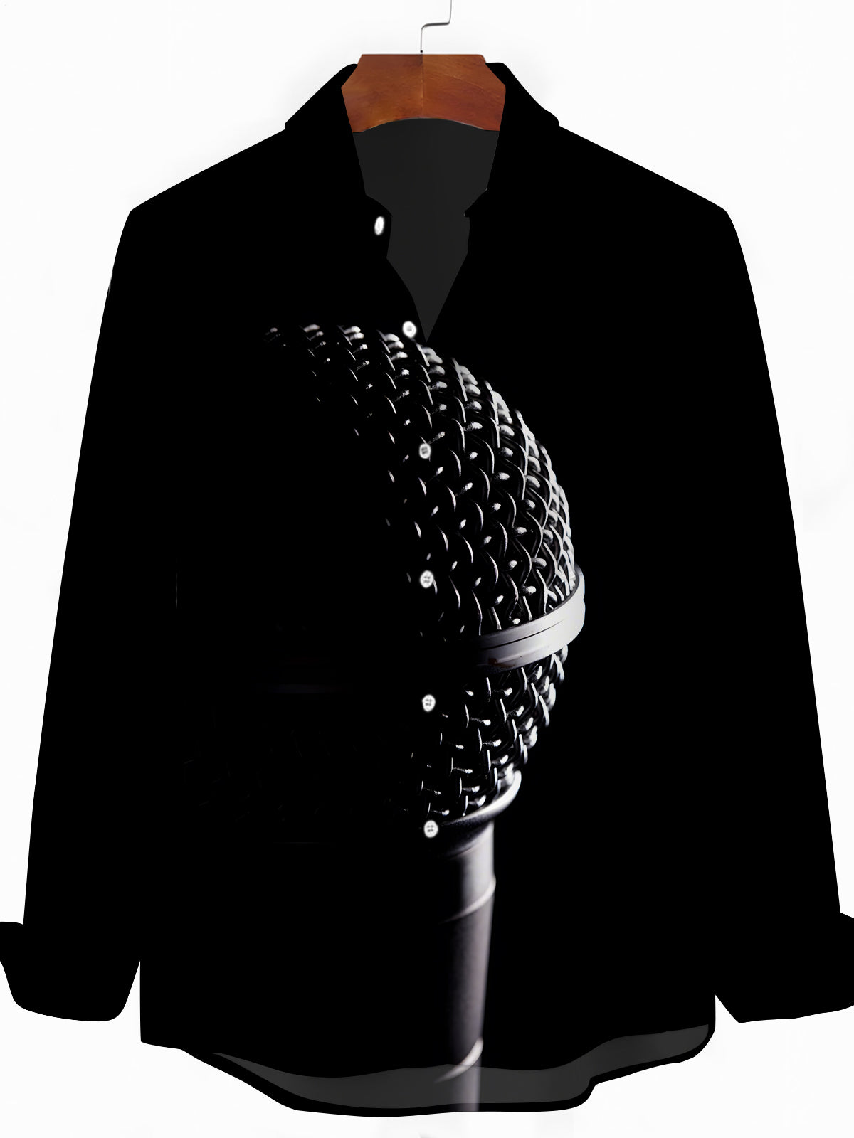 Microphone Print Men's Pocket Long Sleeve Shirts