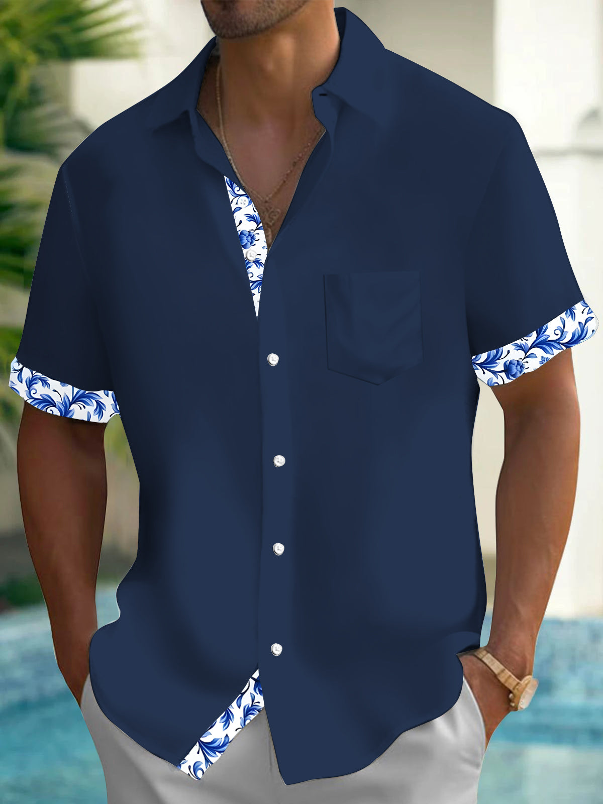 Floral Men's Pocket Short Sleeve Shirts