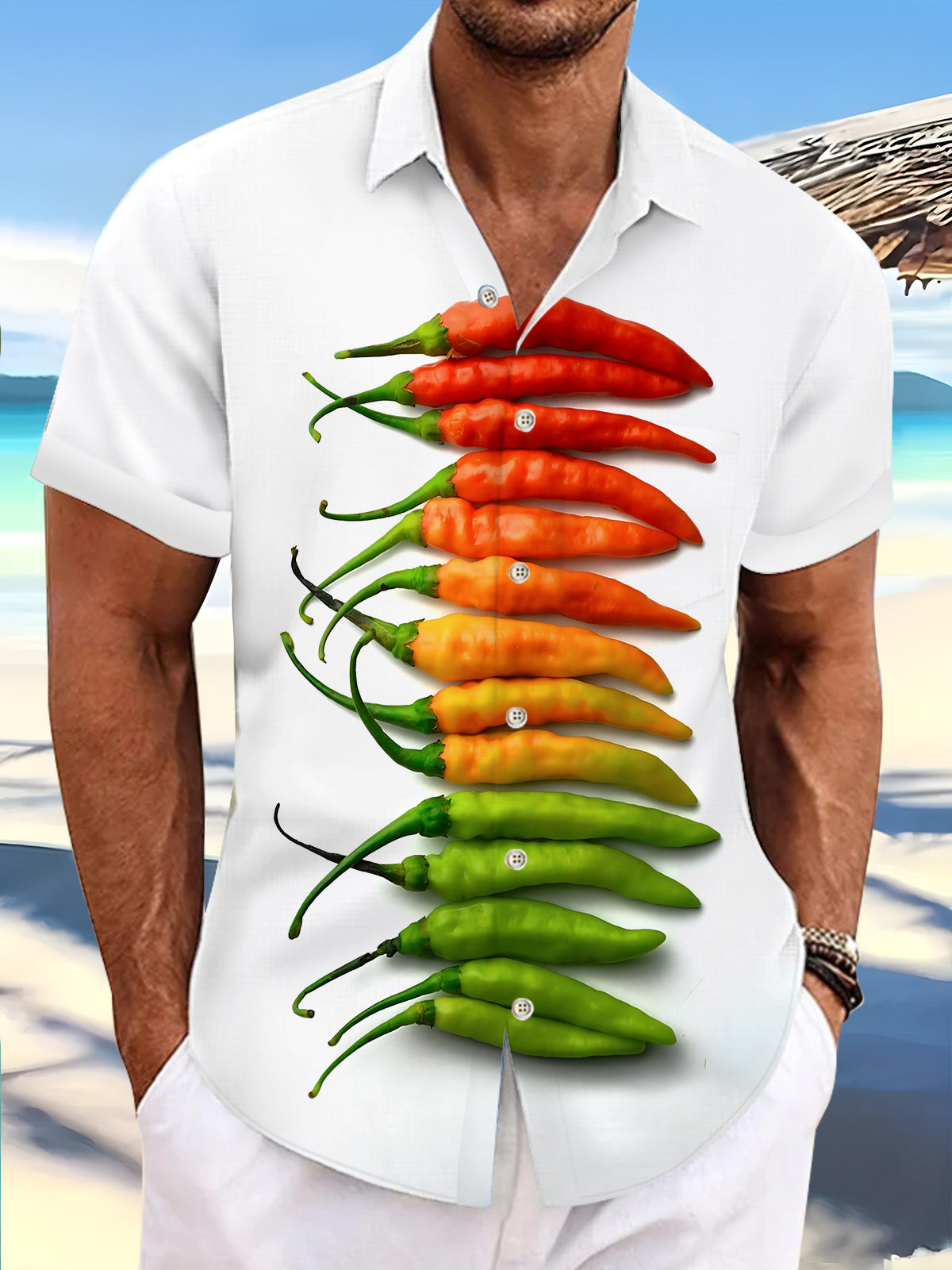 Chili Print Men's Pocket Short Sleeve Shirts