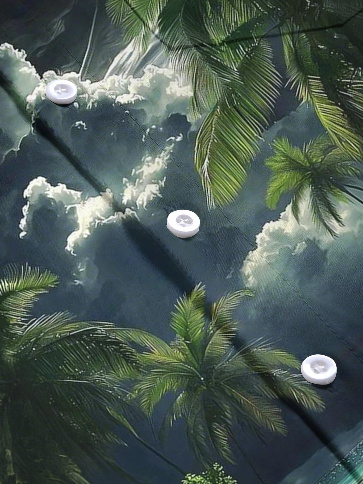 Palm Tree Print Men's Pocket Long Sleeve Shirts