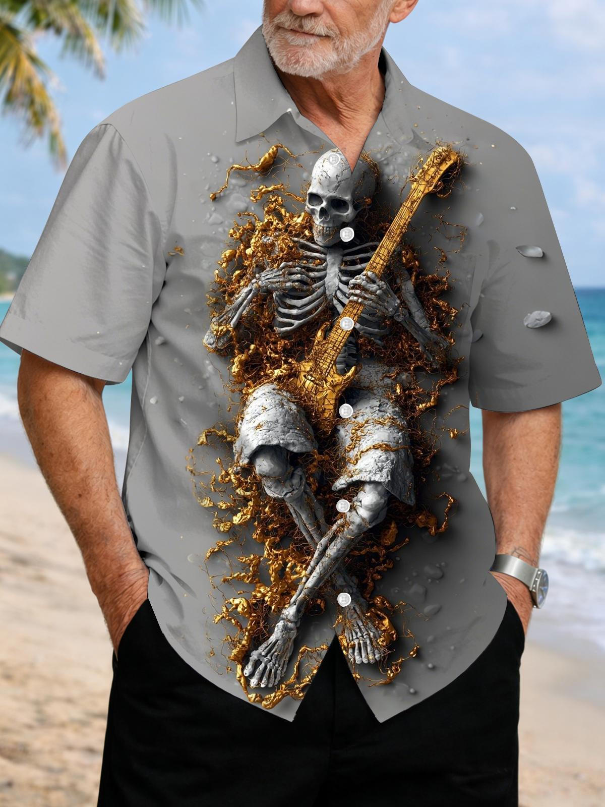 Skull Print Men's Pocket Short Sleeve Shirts