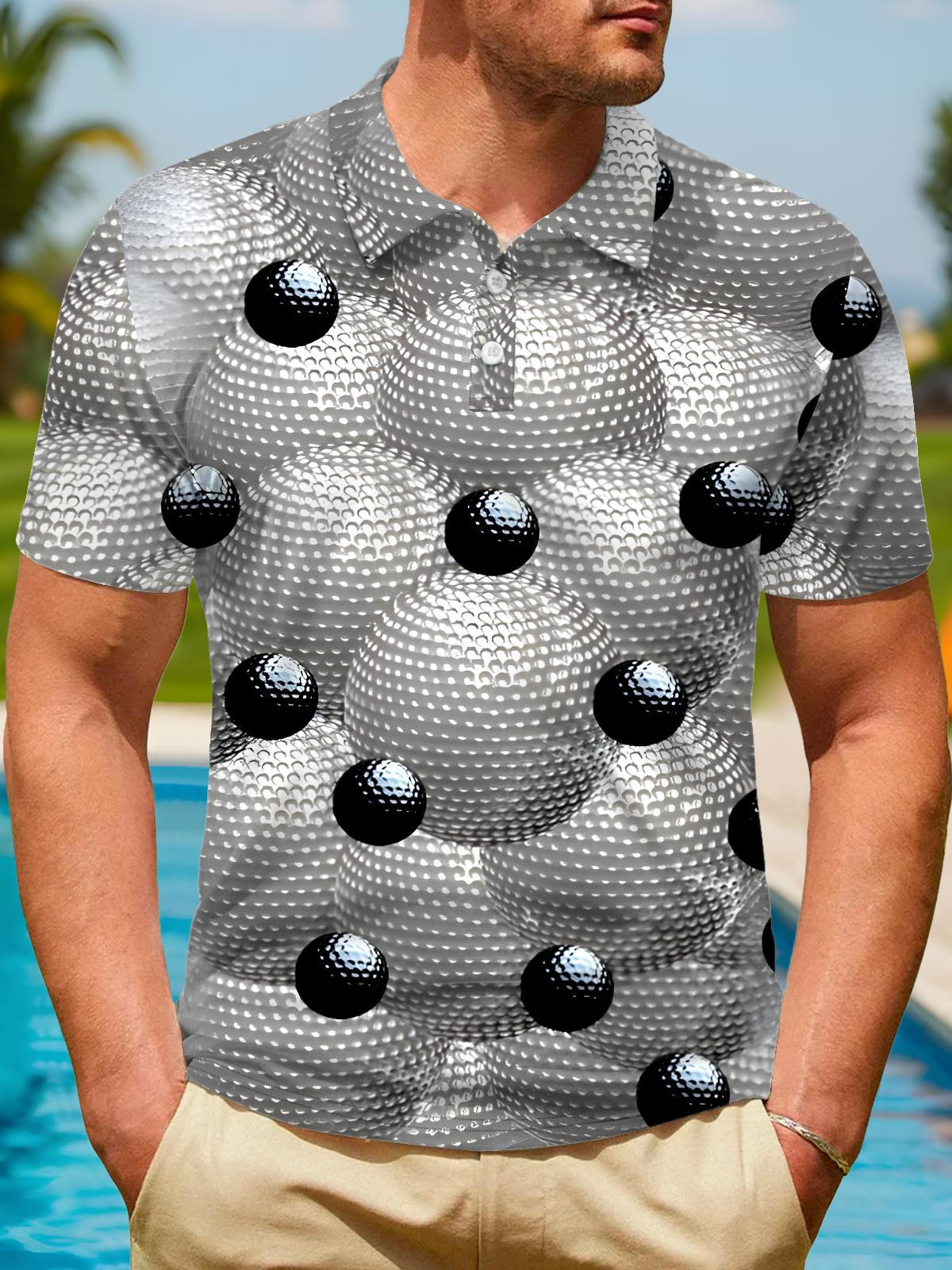 Geometry Men's Short Sleeve Button Polo Shirt