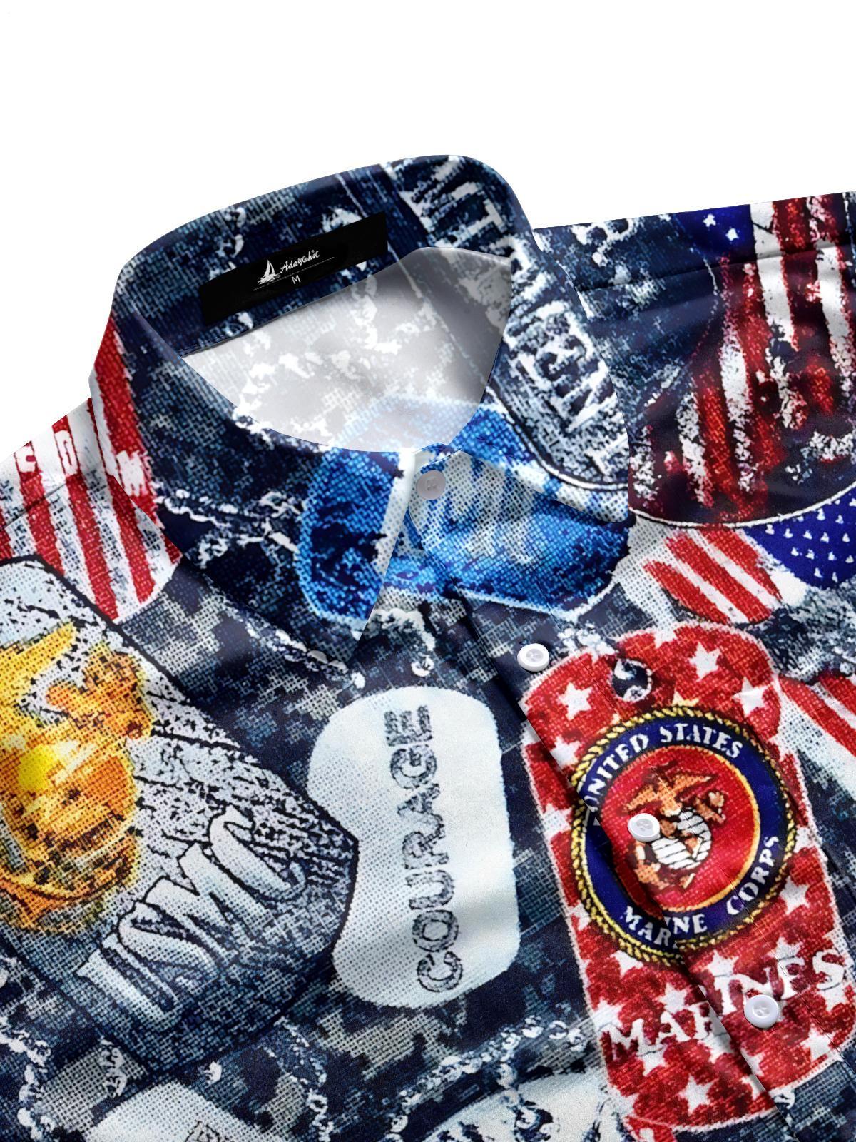 American Flag Print Men's Pocket Short Sleeve Shirts