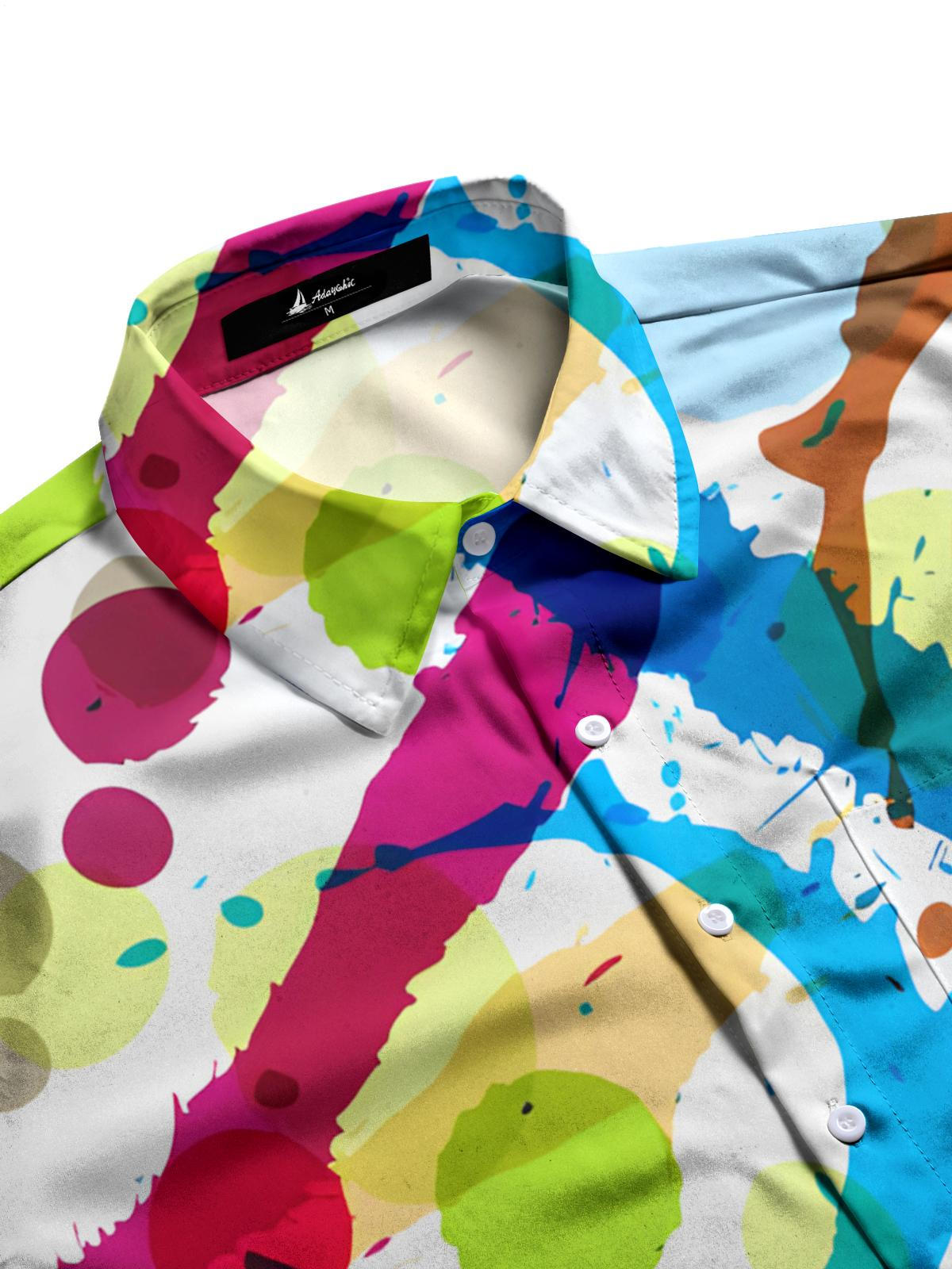 Splash Ink Print Men's Pocket Short Sleeve Shirts