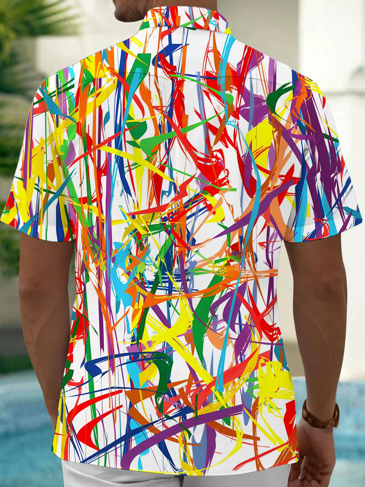 Abstract Line Print Men's Pocket Short Sleeve Shirts