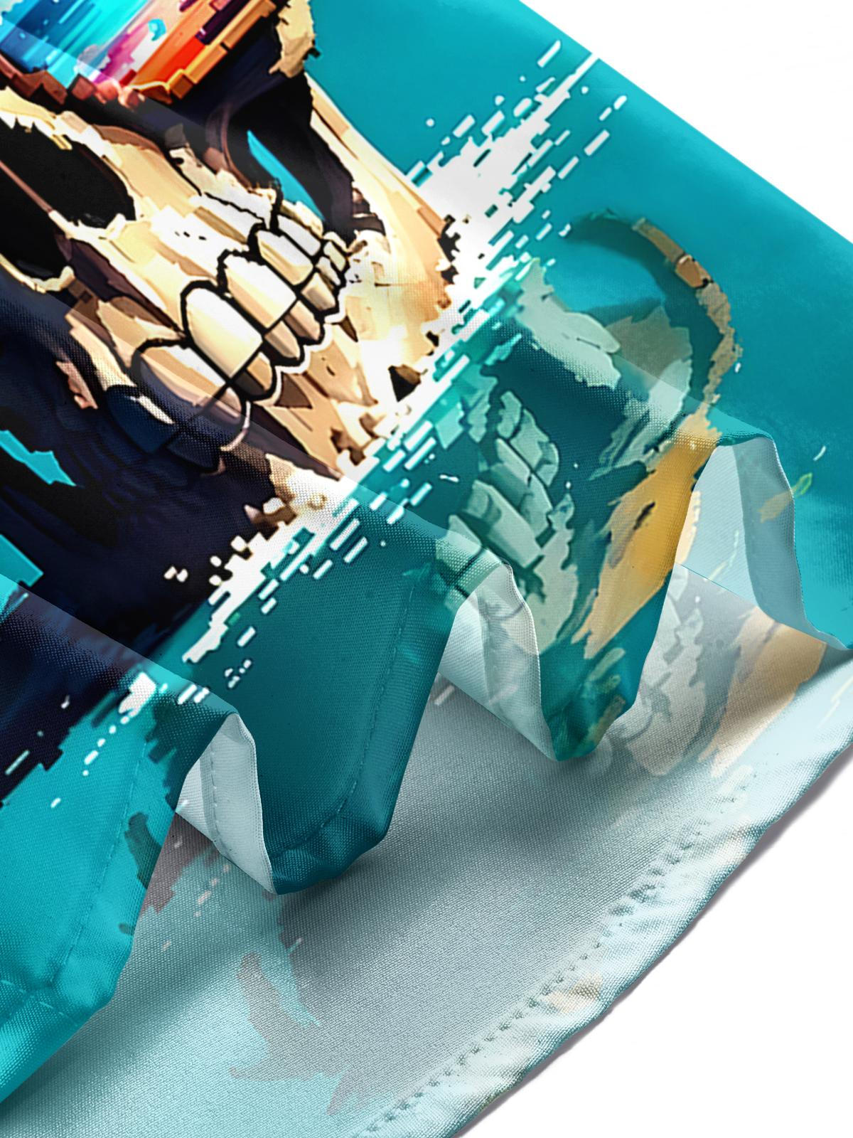 Hawaiian Coconut Tree Skull Men's Pocket Short Sleeve Shirts