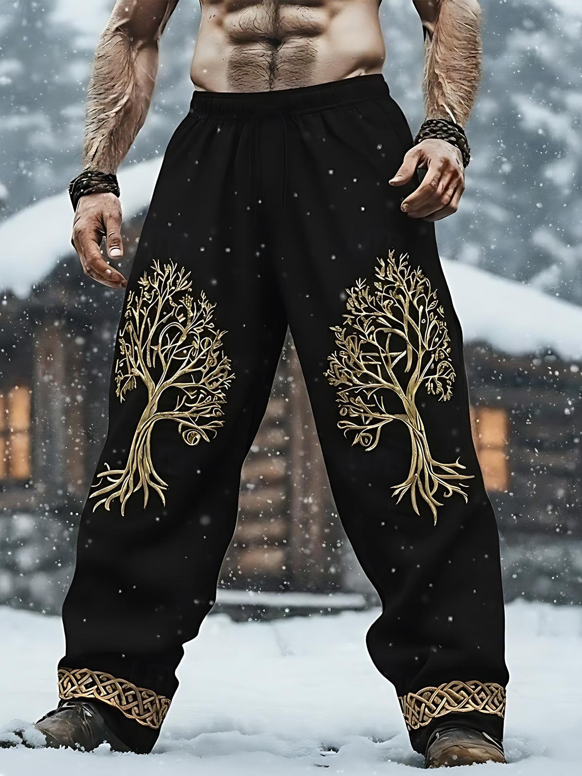 Yggdrasil Print Men's Casual Elastic Waist Pants