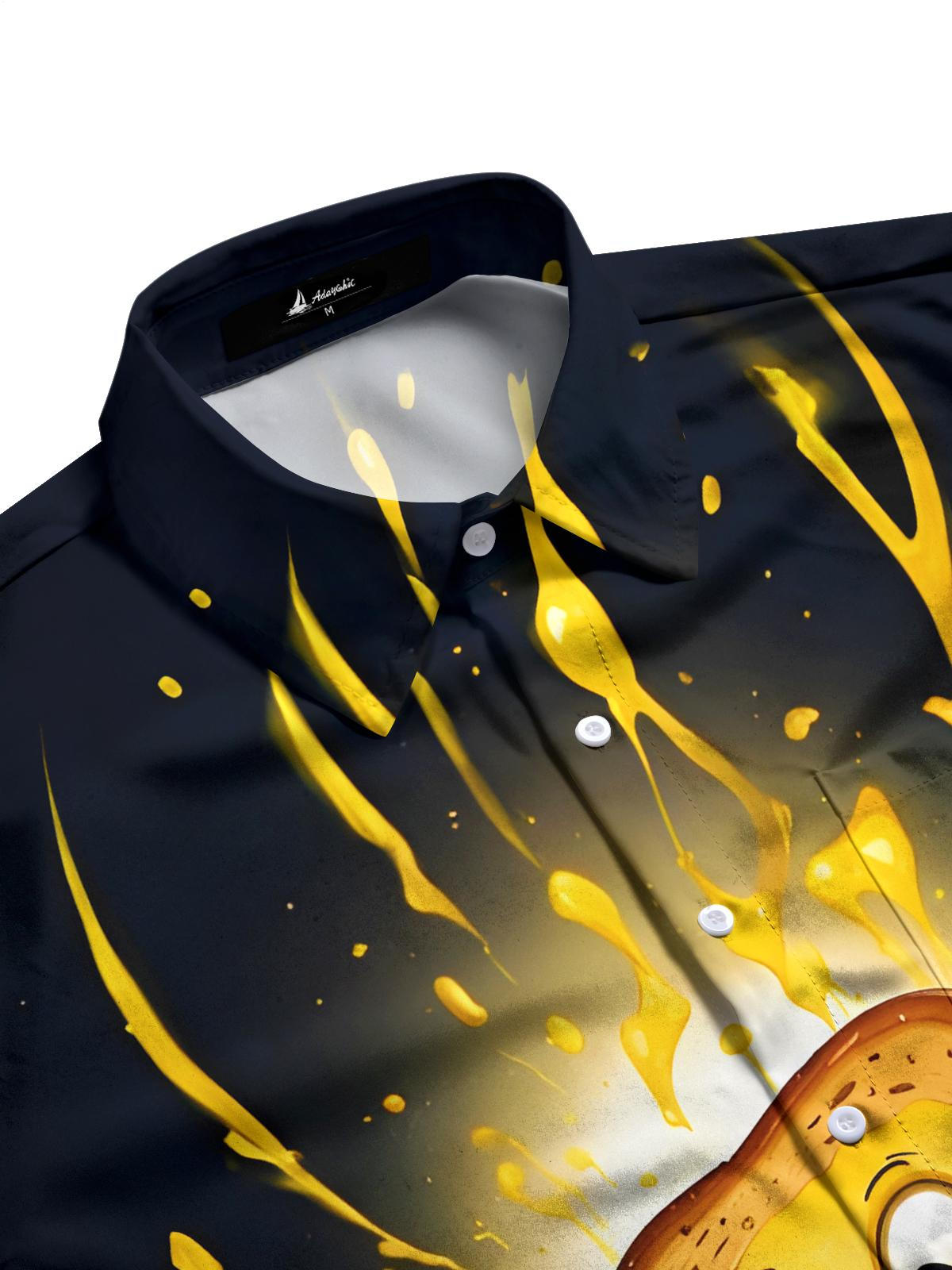 Funny Toast Print Men's Pocket Short Sleeve Shirts