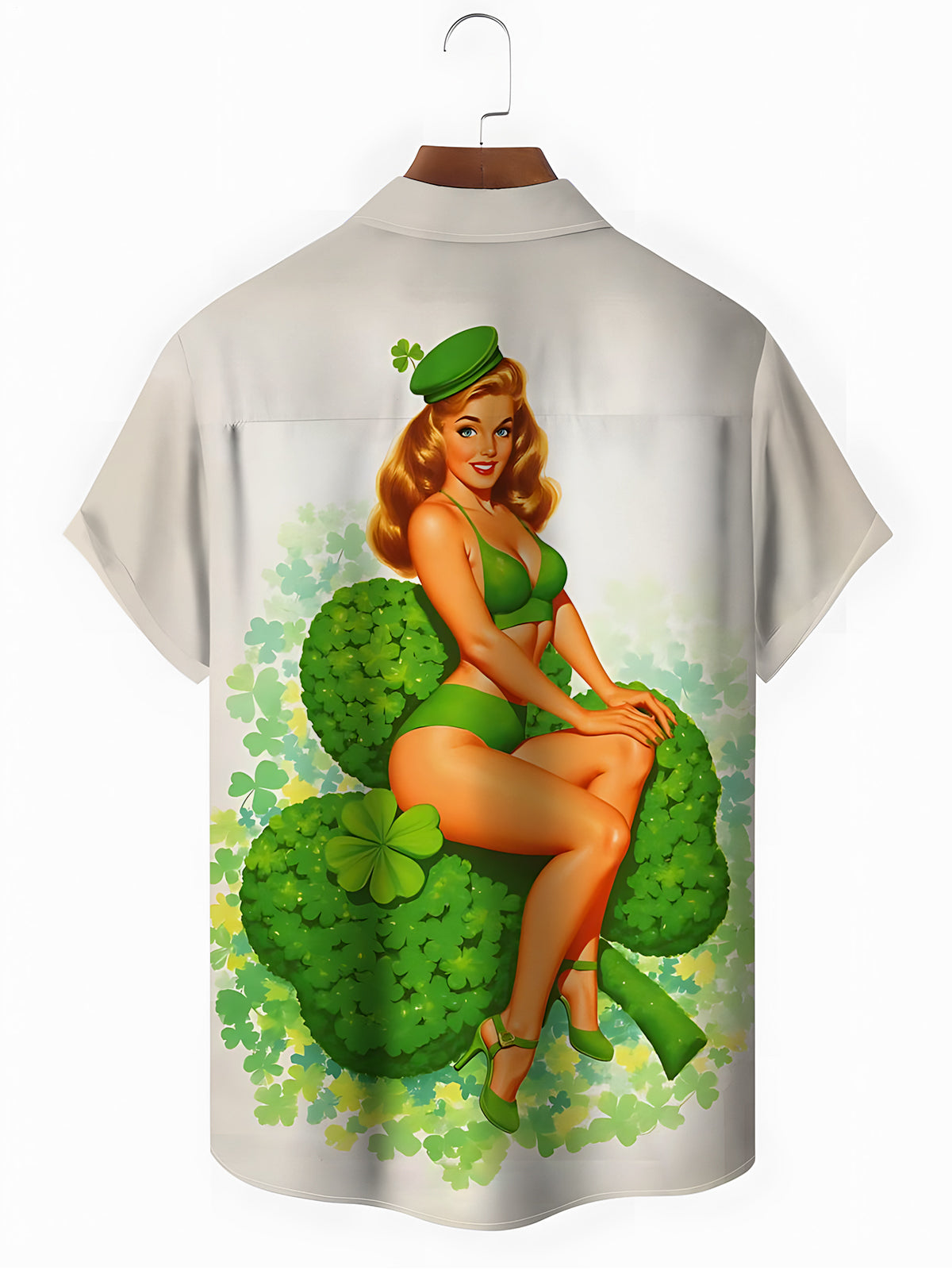 Vintage Beauty Four Leaf Clover Print Men's Pocket Short Sleeve Shirts