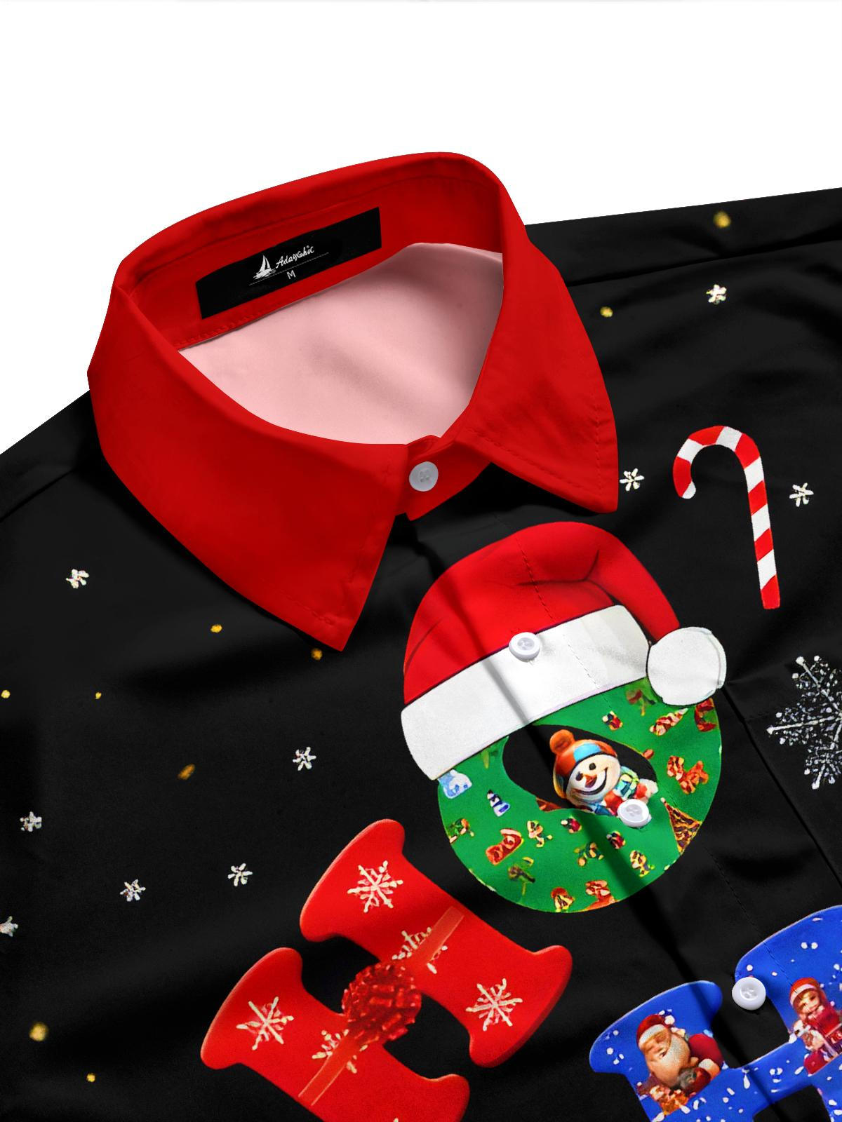Fun Christmas Words Color Block Xmas Men's Pocket Long Sleeve Shirts