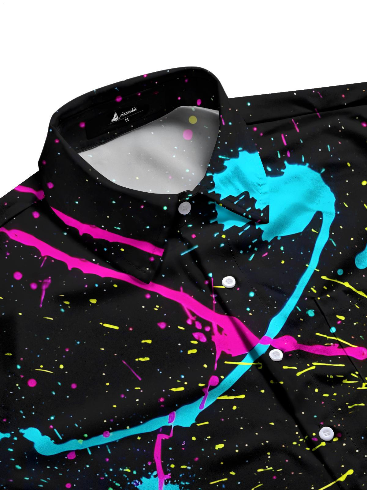 Ink Splash Print Men's Pocket Short Sleeve Shirts